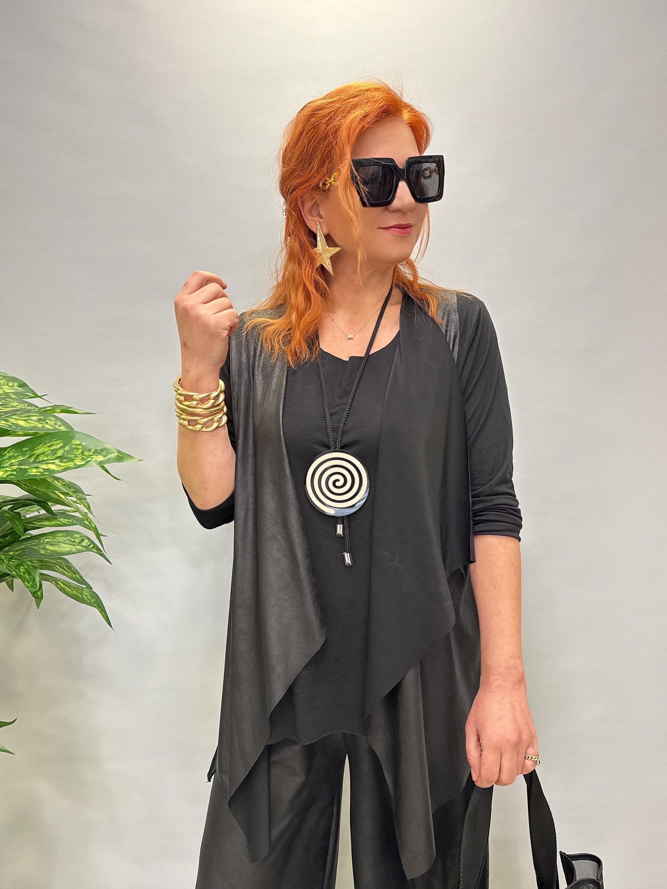 SYH MNS 6050 TASARIM DERİ YELEK SİYAH