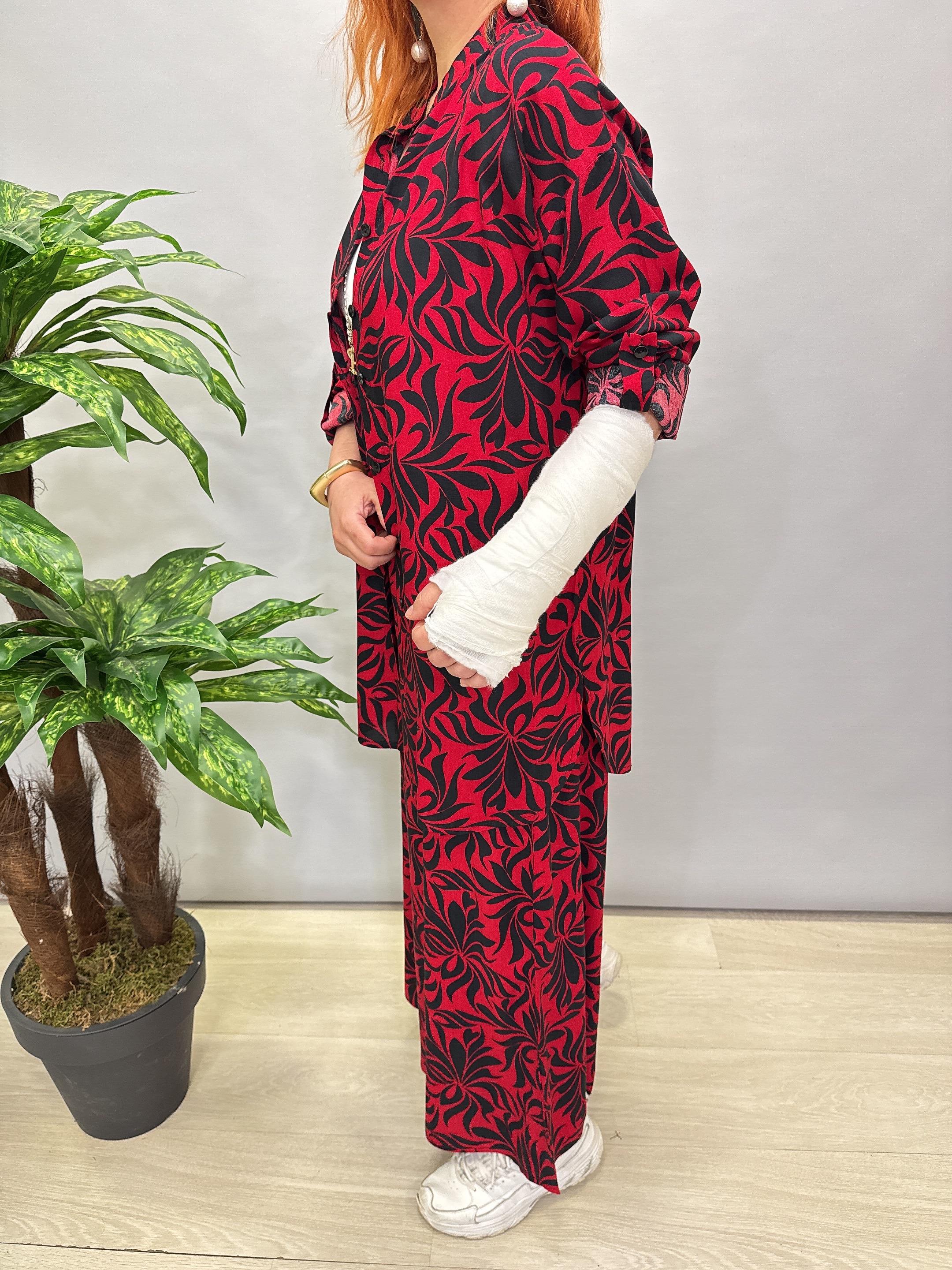 6075 VİSKON GÖMLEK TAKIM KIRMIZI