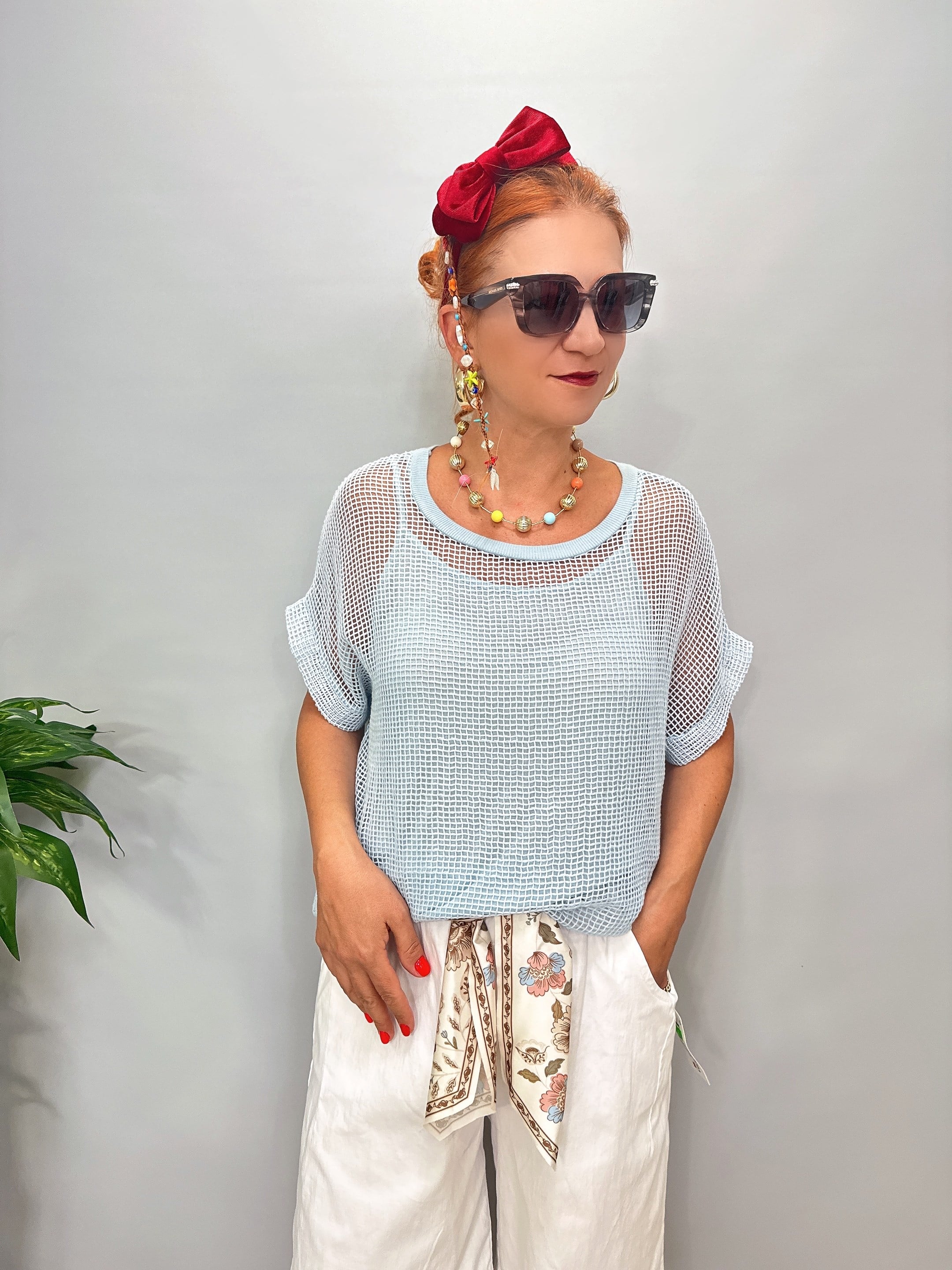 6080 Italyan File Bluz Bebe Mavi