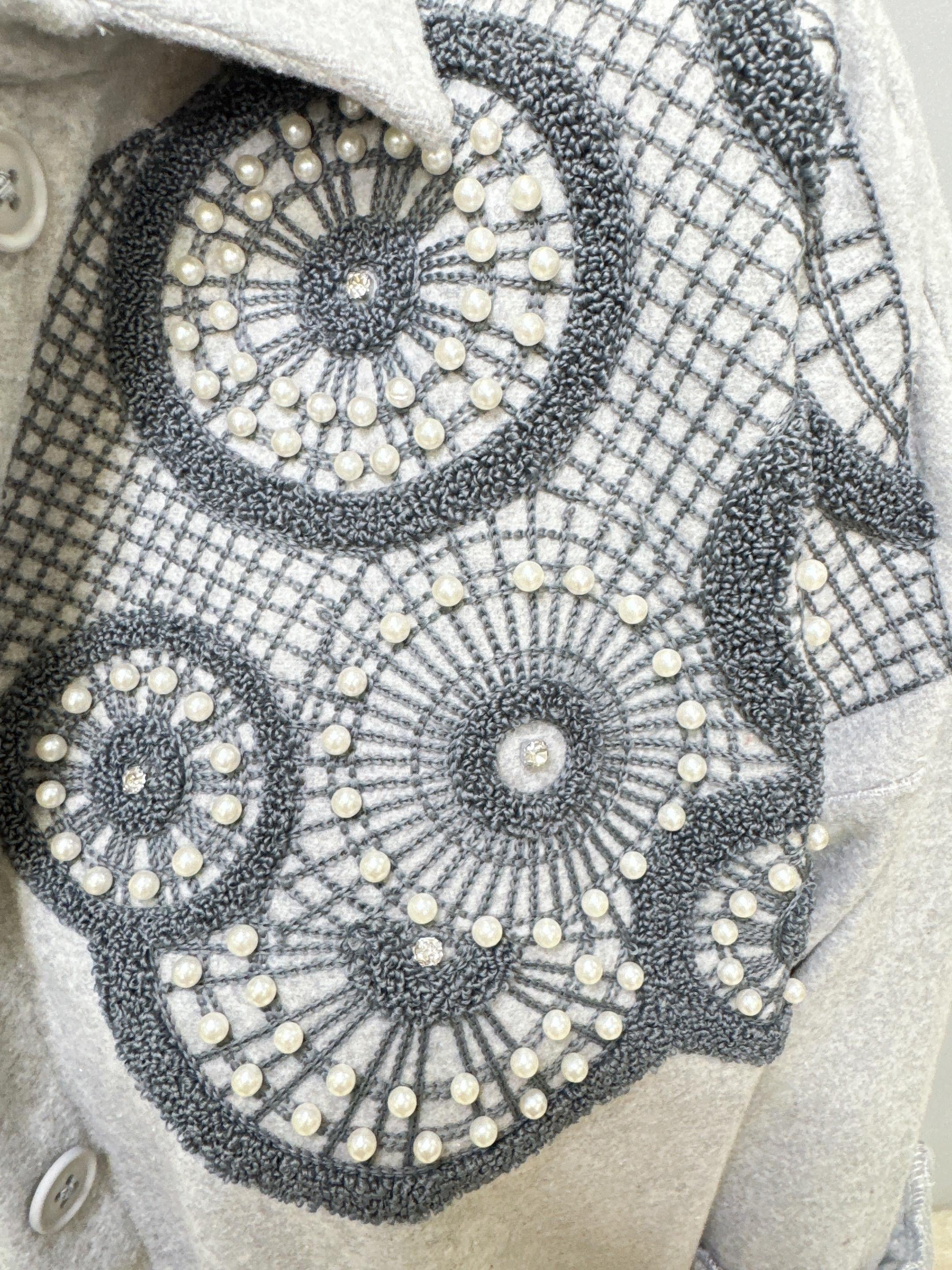 6226 Gri Nakış Detaylı Kaşe Gömlek-Ceket