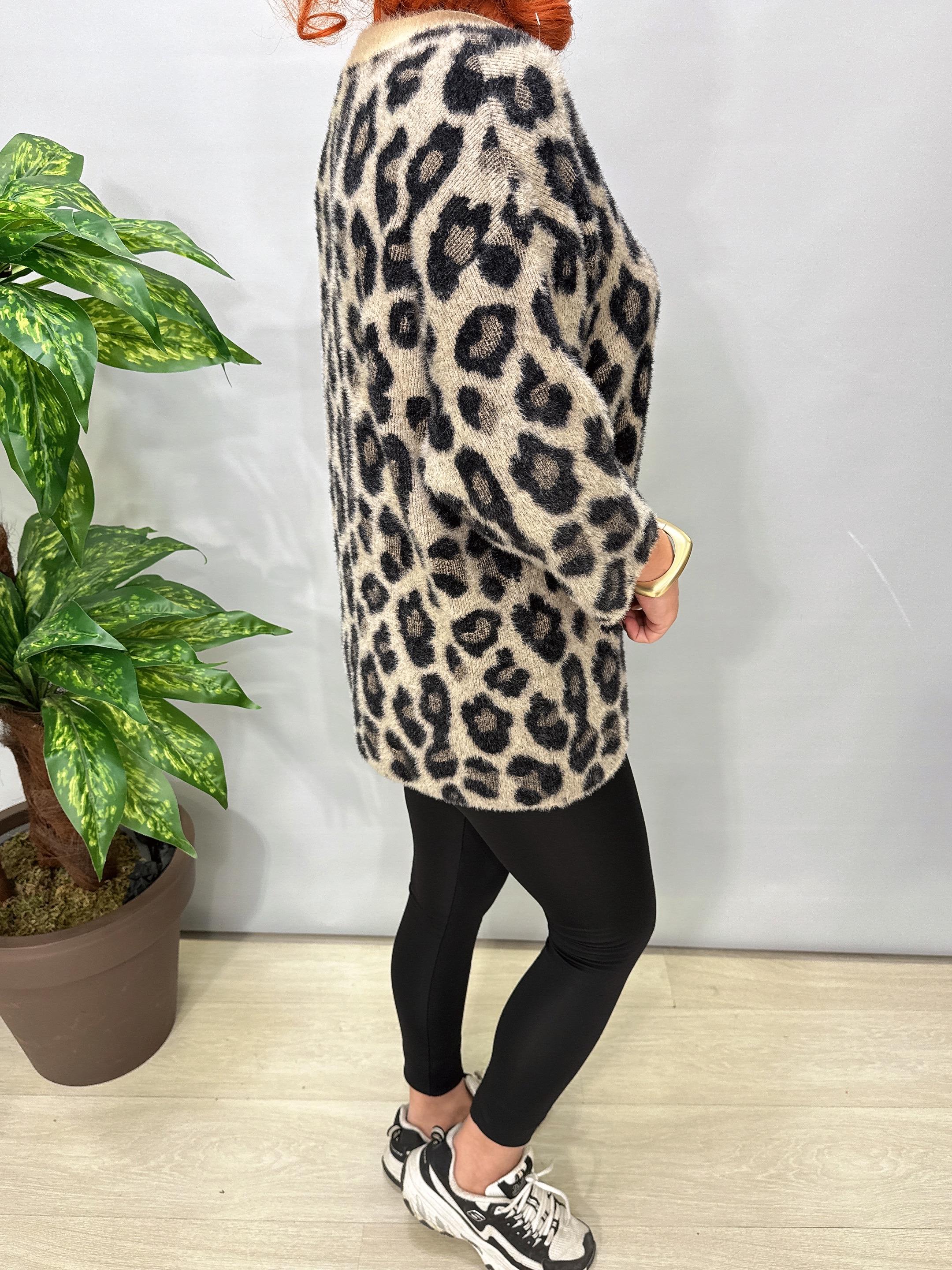 6233 Leopar Desen Triko Bluz Taş