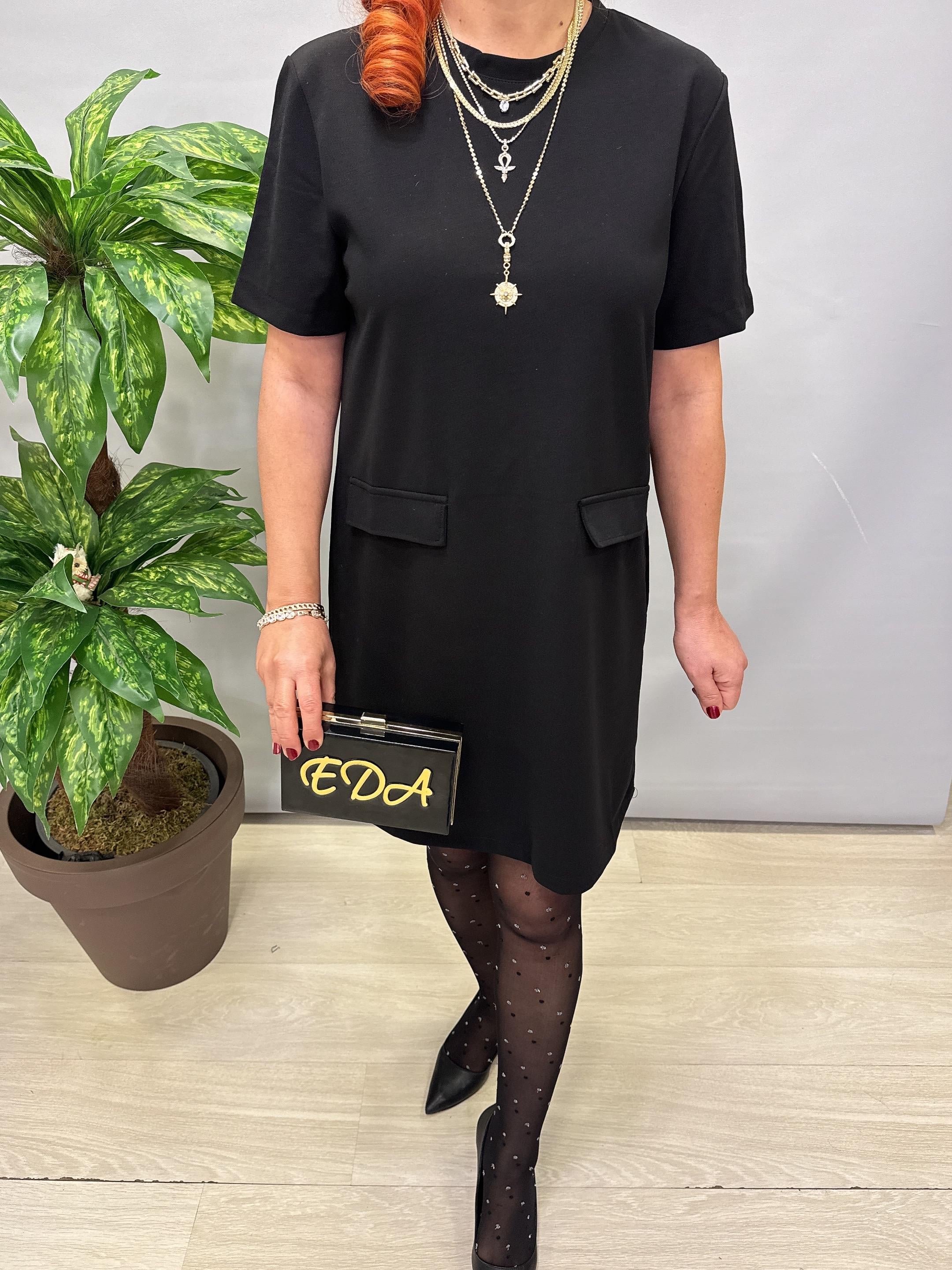 6310 Krep Kumaş Elbise Siyah 