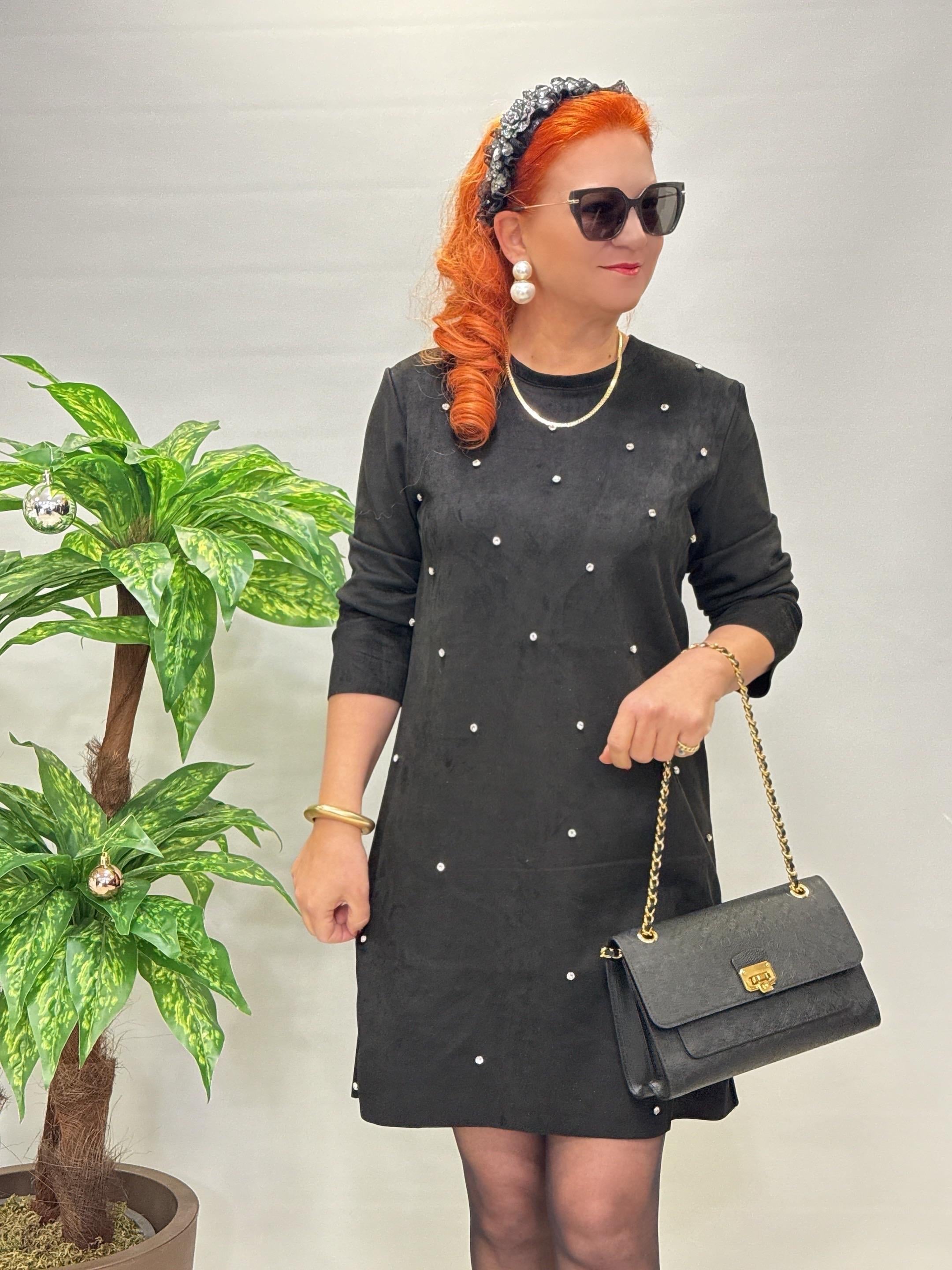 6310 Nubuk Taşlı Elbise Siyah 