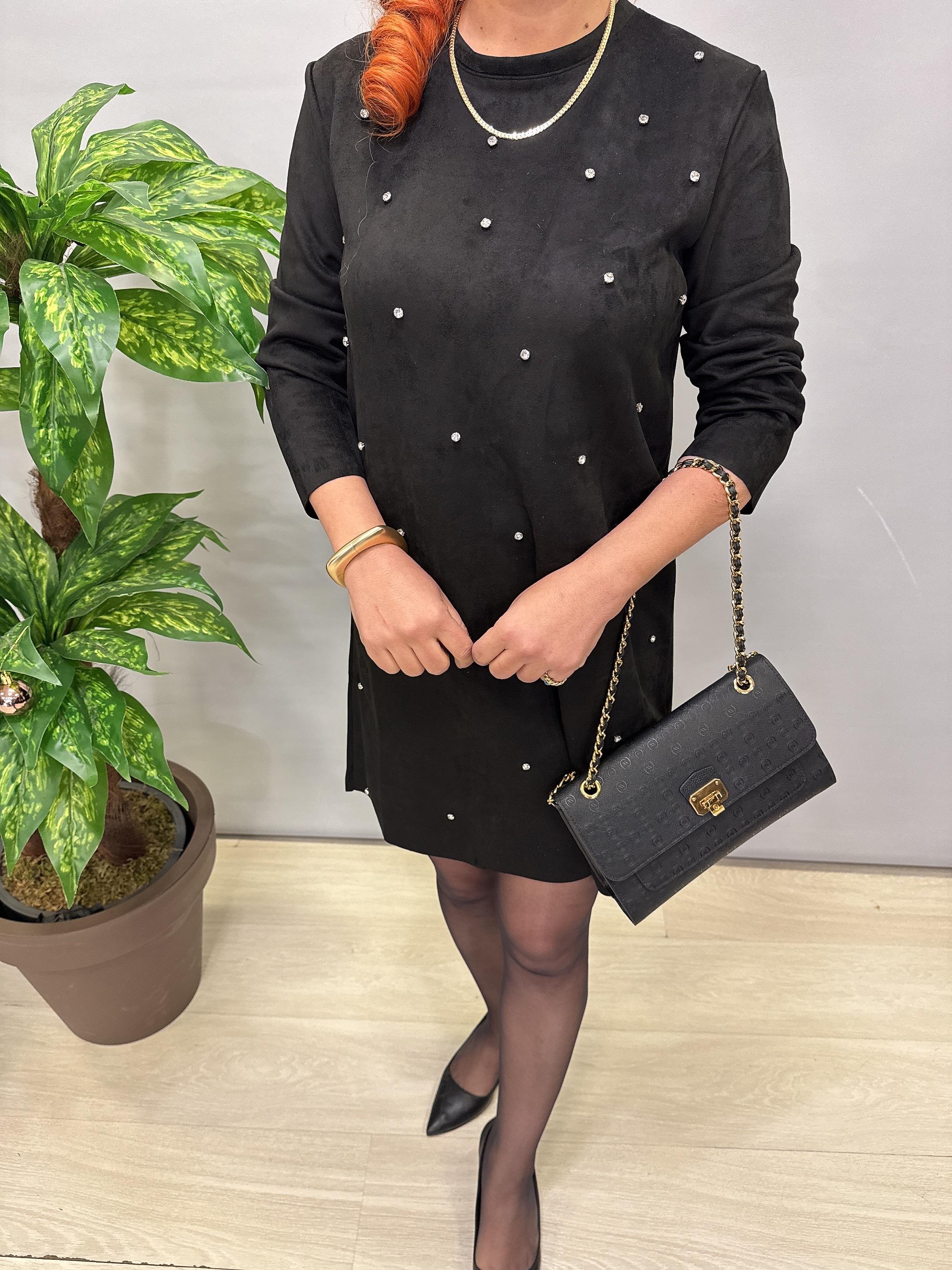 6310 Nubuk Taşlı Elbise Siyah 