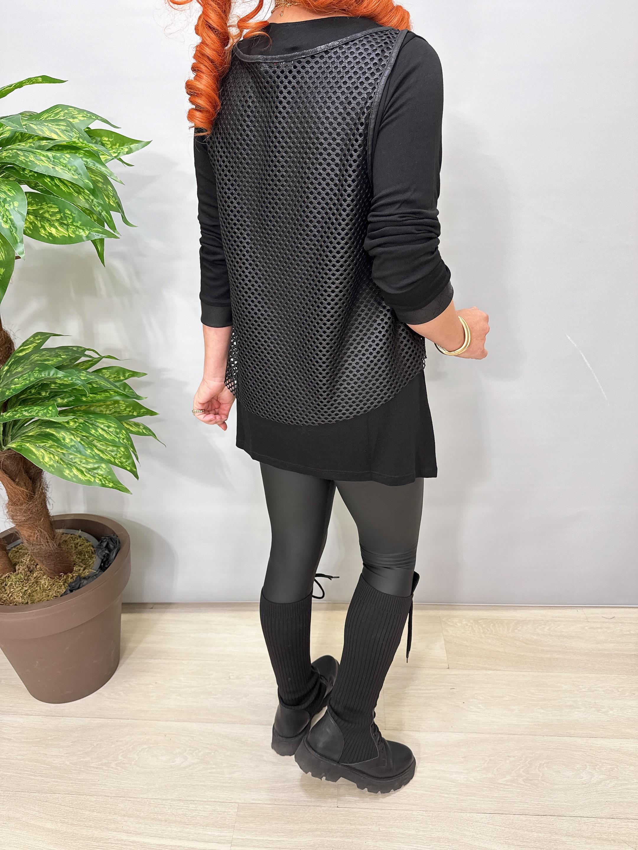 6385 File Yelekli Asimetrik Bluz Takım Siyah