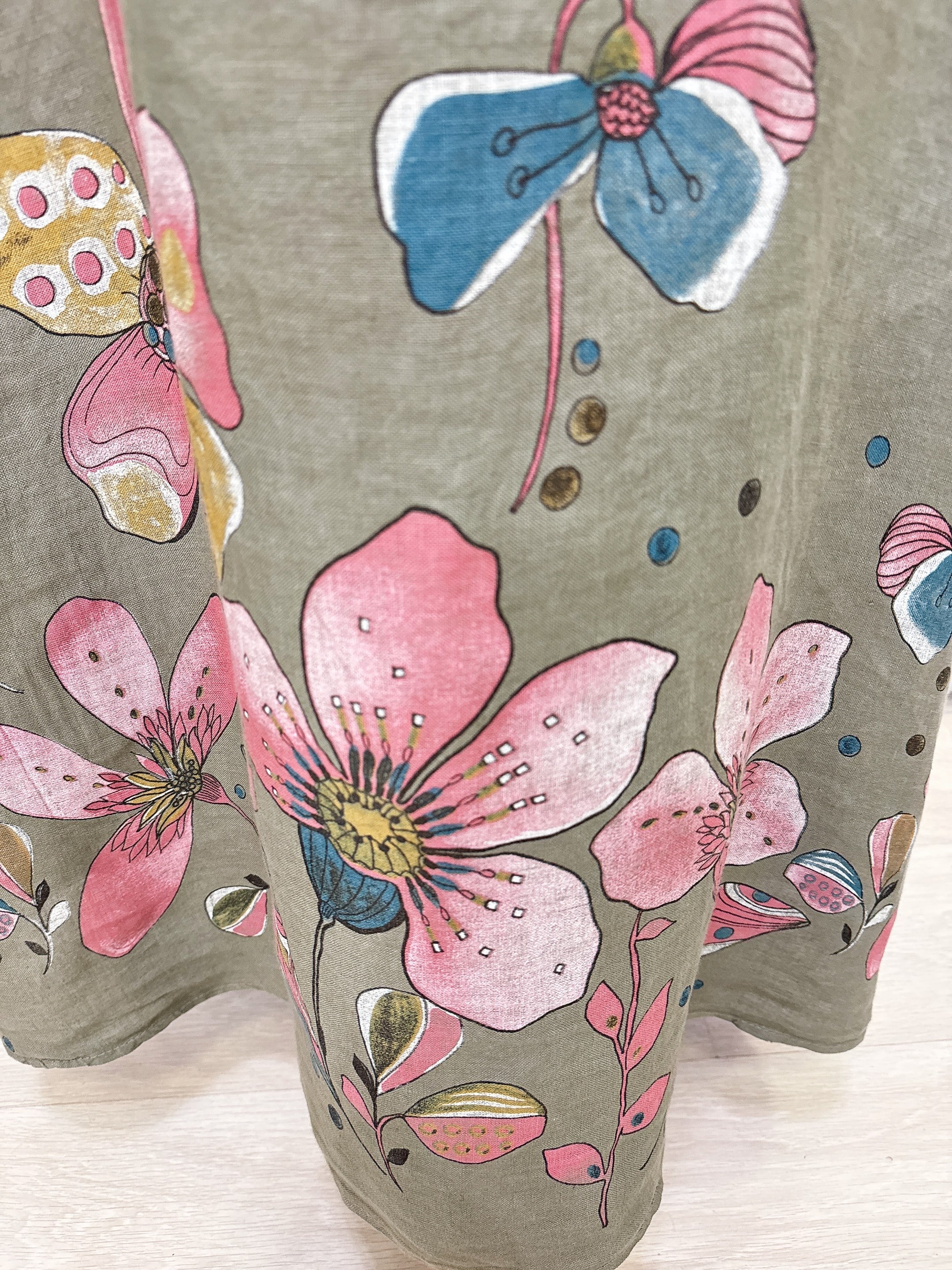 8590 Italyan Ham Keten Elbise Haki