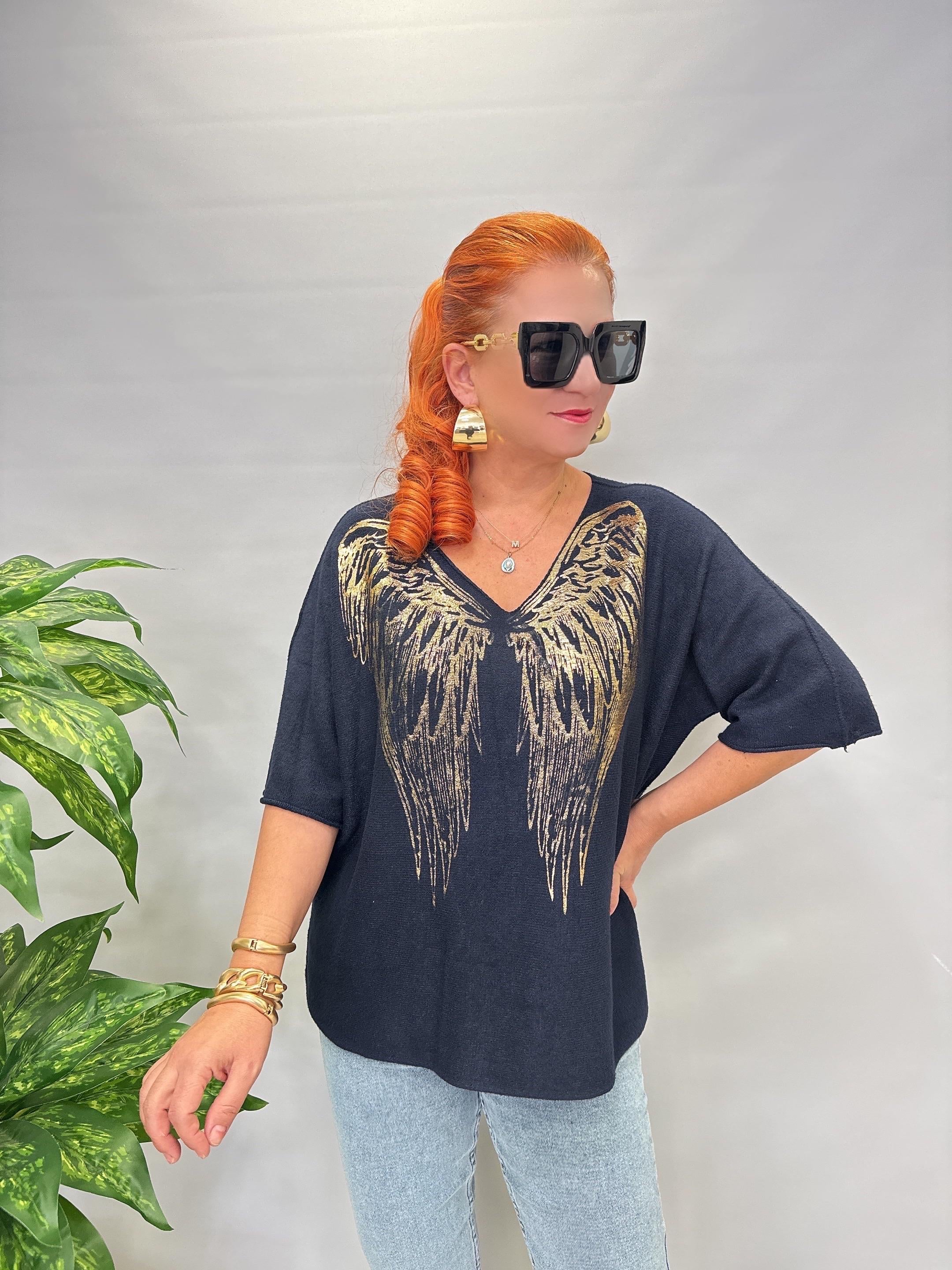 6547 Italyan Angora Triko Bluz Lacivert