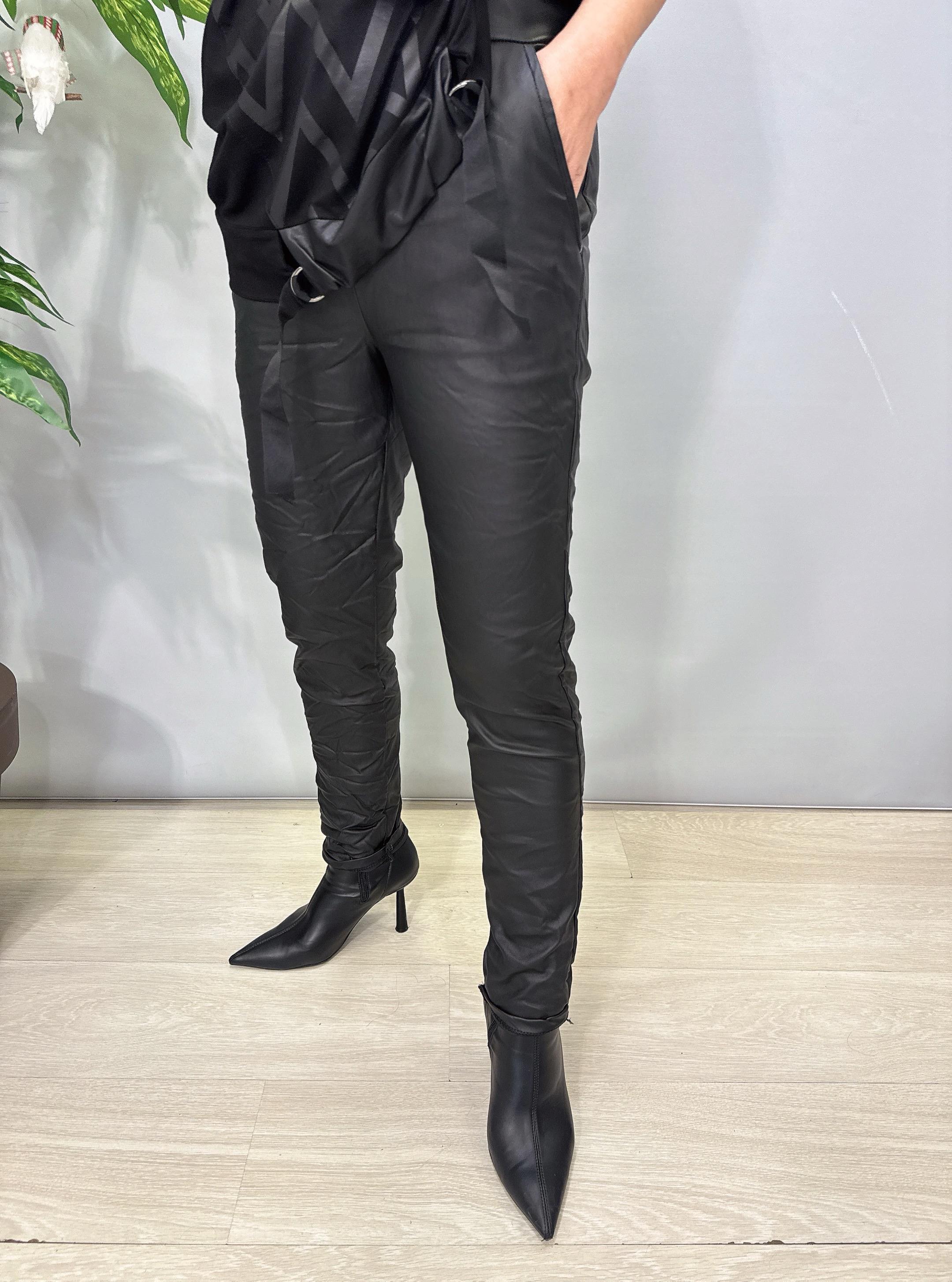 6547 Italyan Deri Görünümlü Pantolon Sİyah