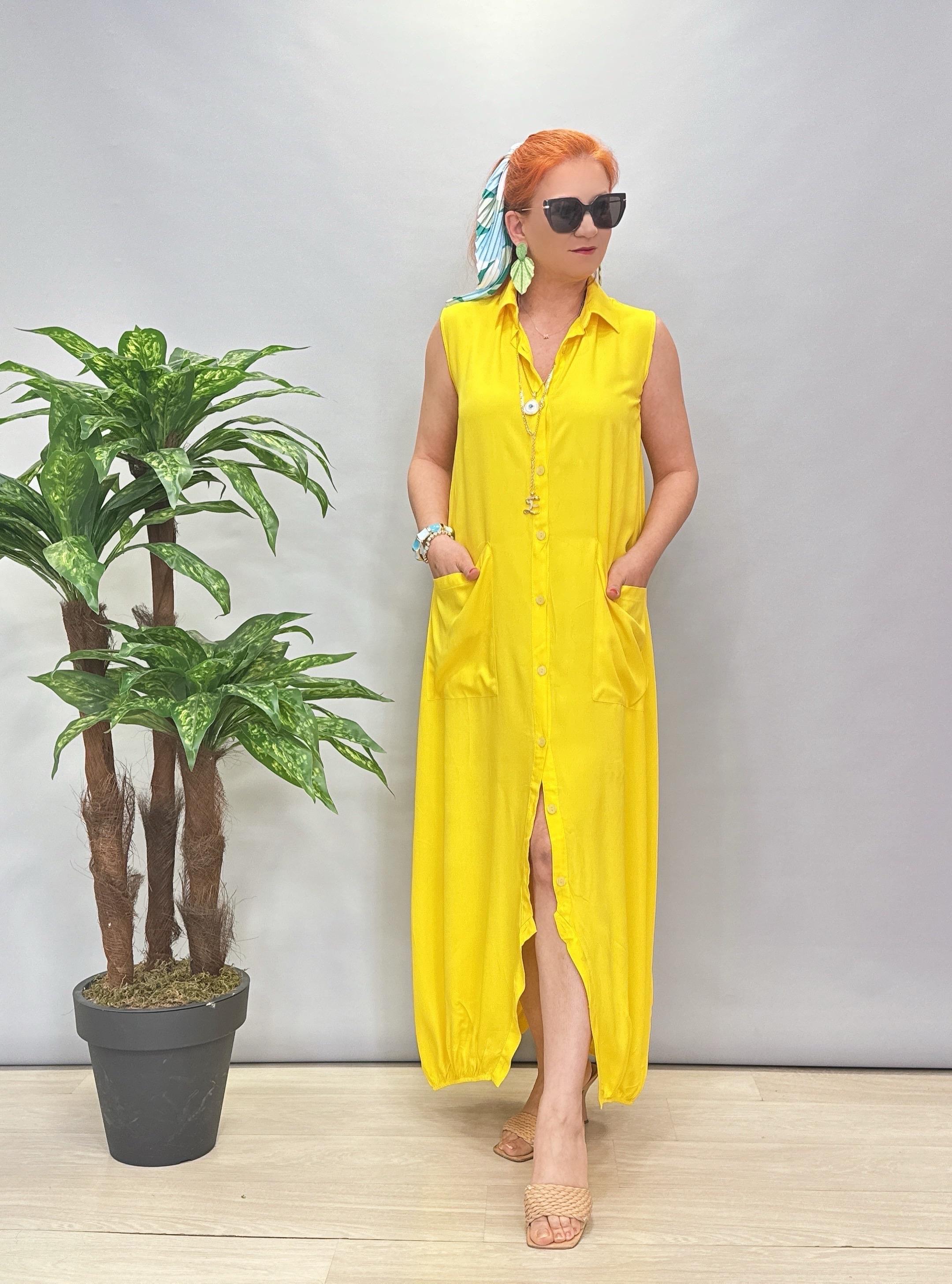 6632 Pamuklu Tulum/Elbise Sarı