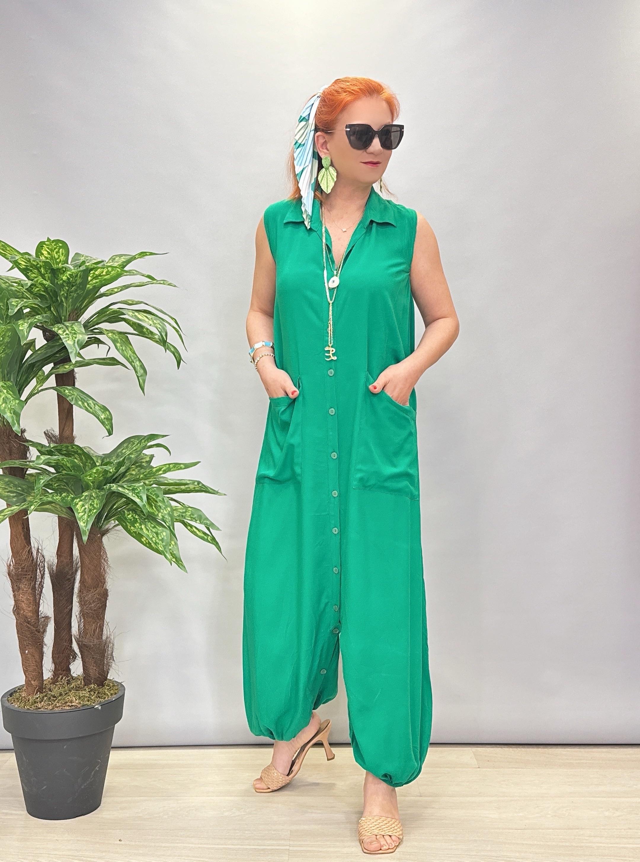 6632 Pamuklu Tulum/Elbise Yeşil