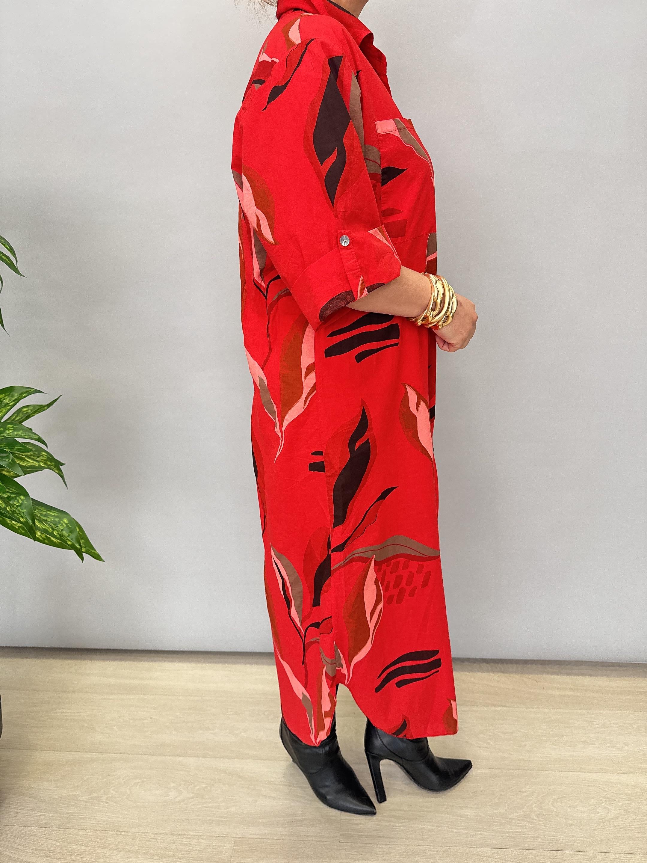 MNS 6645 PAMUKLU GÖMLEK ELBİSE KIRMIZI (KEMER DAHİL DEĞİLDİR)