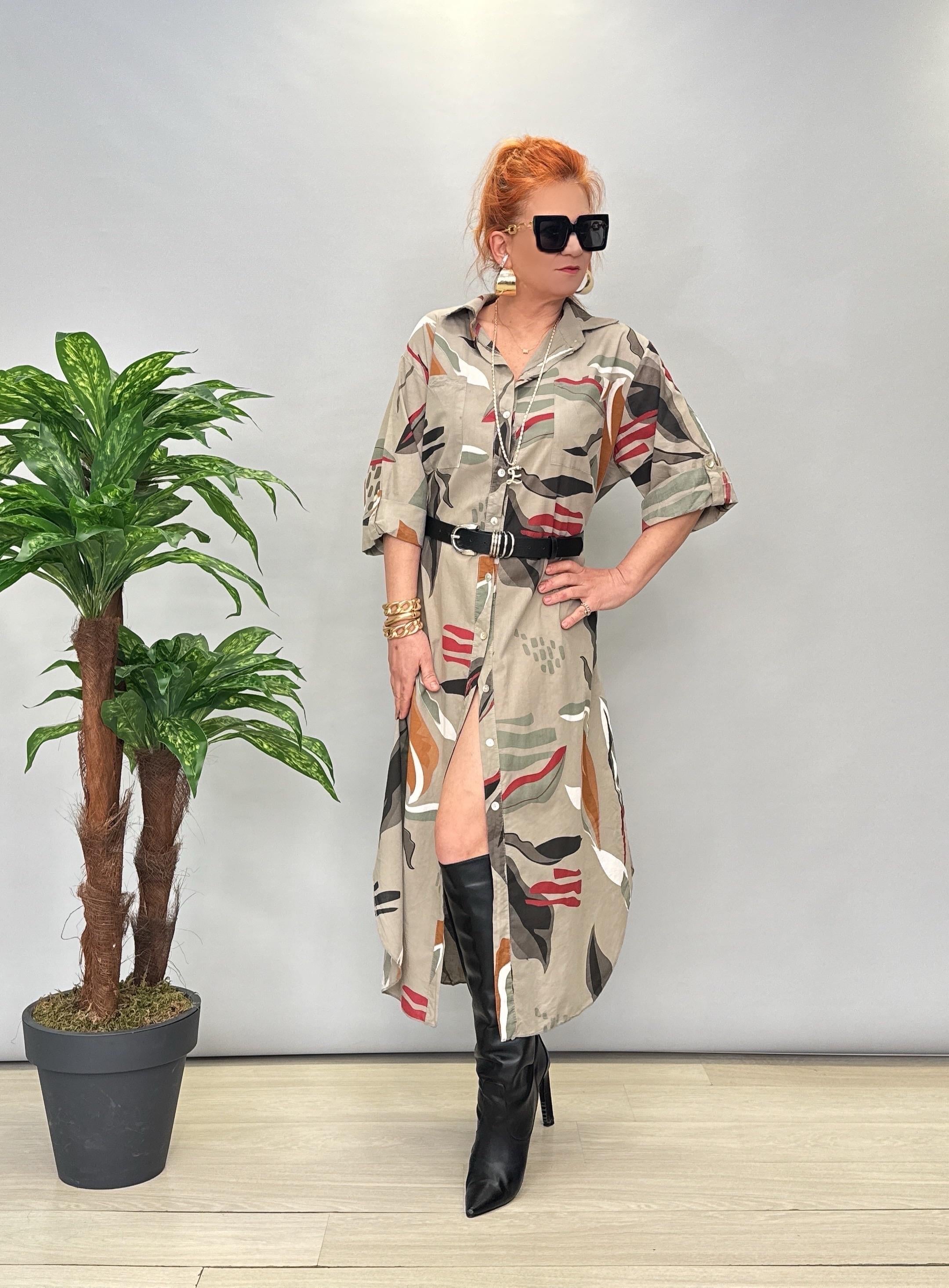 MNS 6645 PAMUKLU GÖMLEK ELBİSE VİZON (KEMER DAHİL DEĞİLDİR)