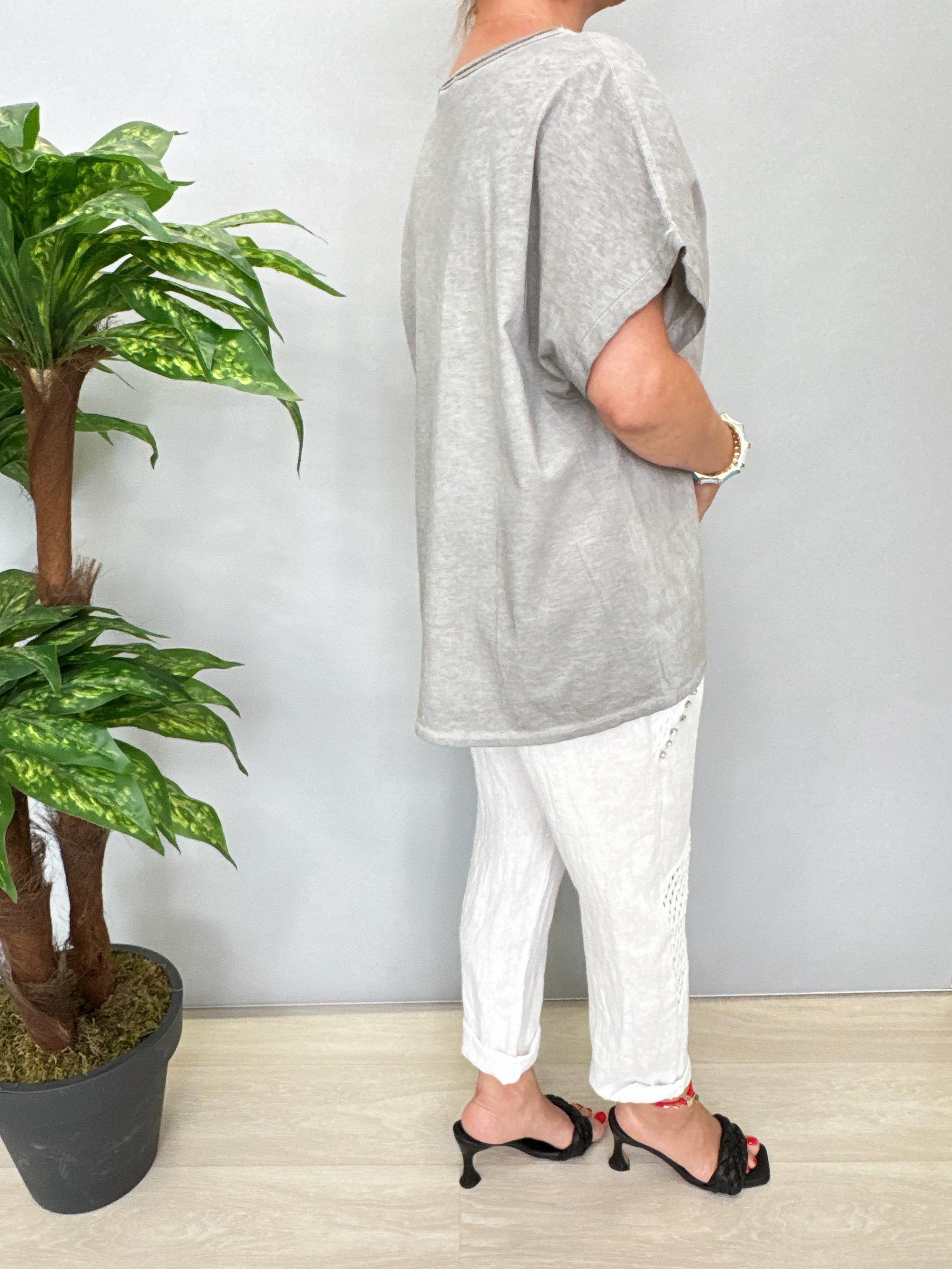 6670 Italyan Pamuklu Bluz Gri