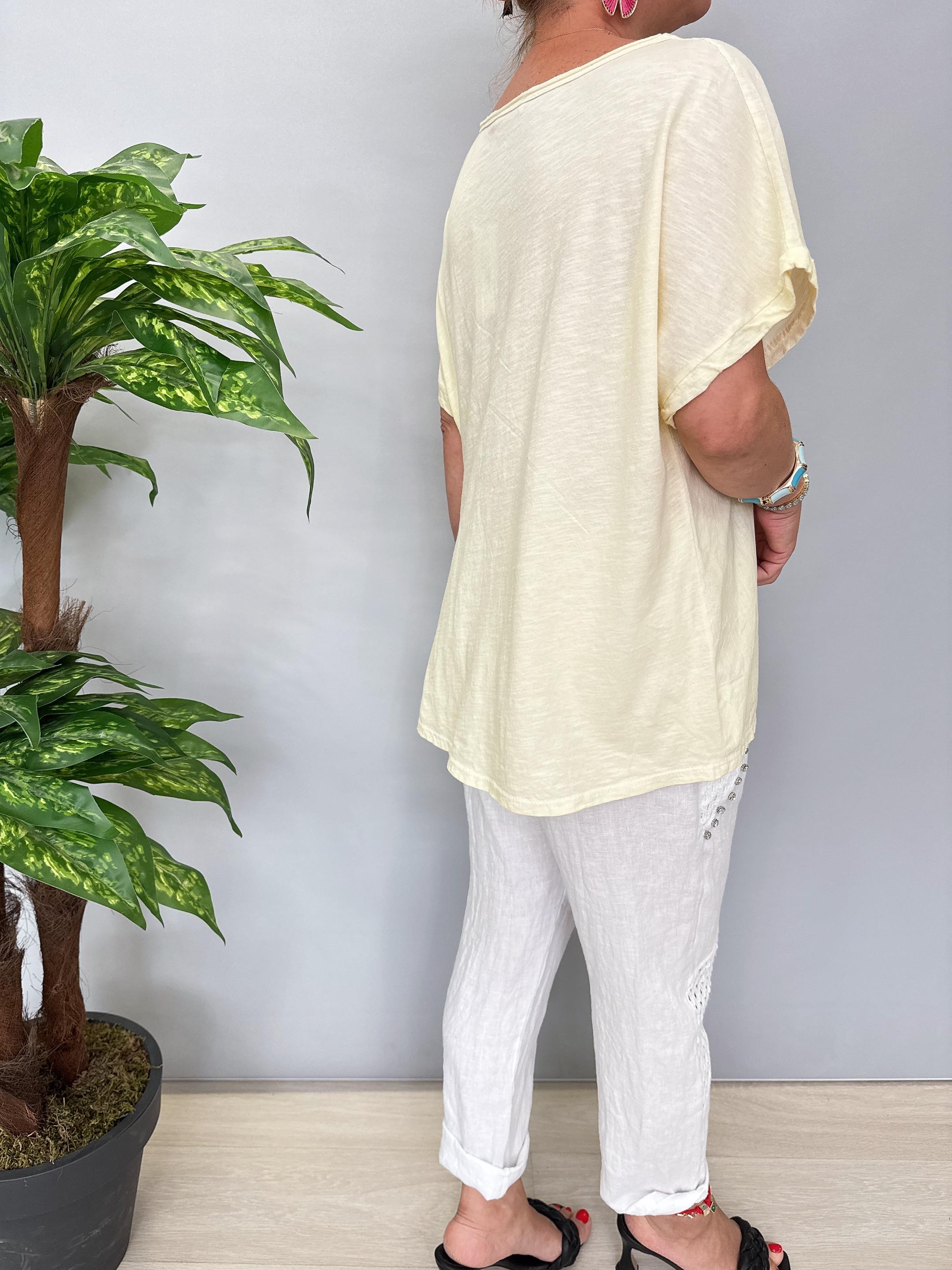 6670 Italyan Pamuklu Bluz Sarı Tonu