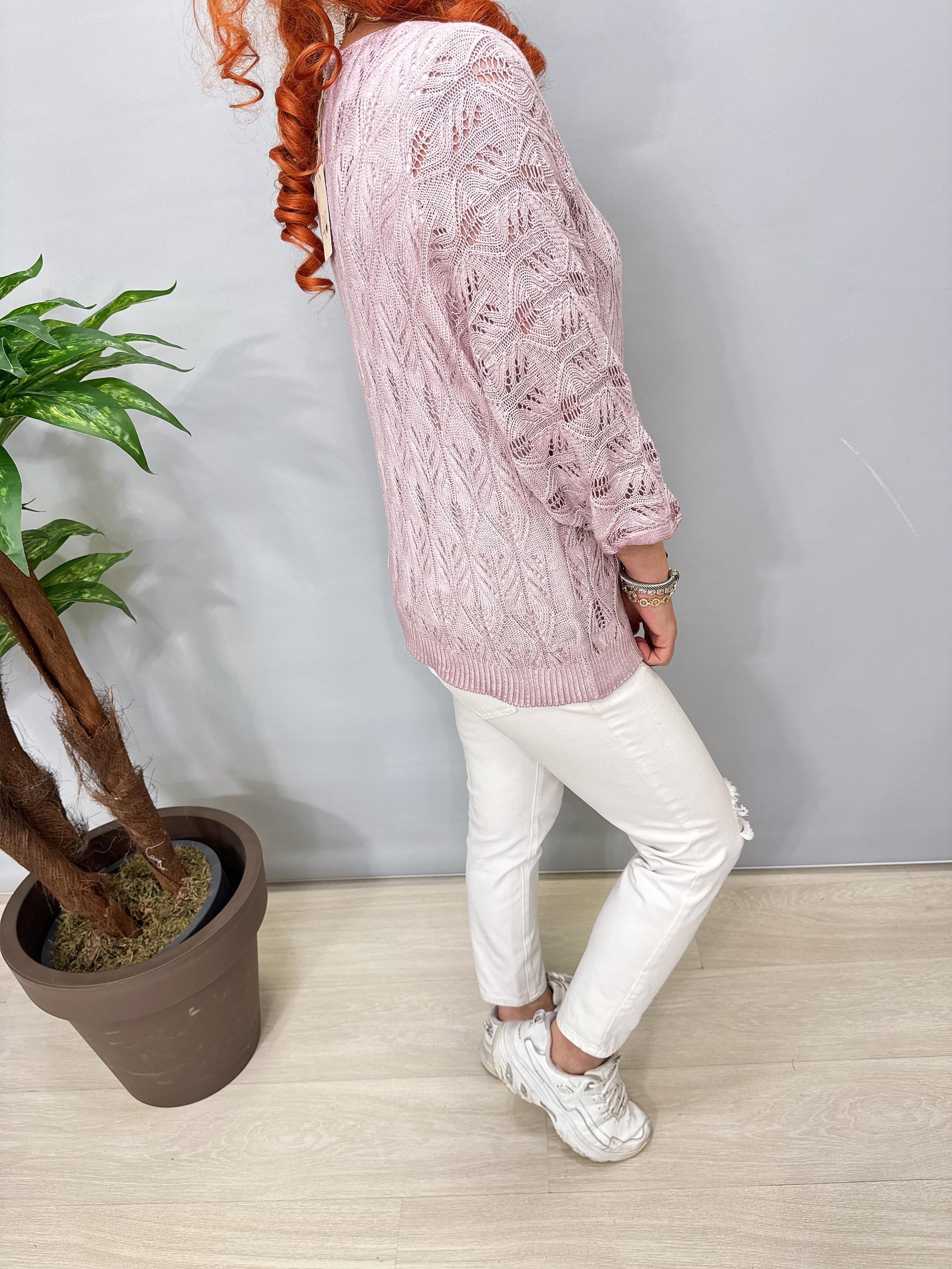 6690 Italyan Ajurlu Triko Bluz Açık Leylak