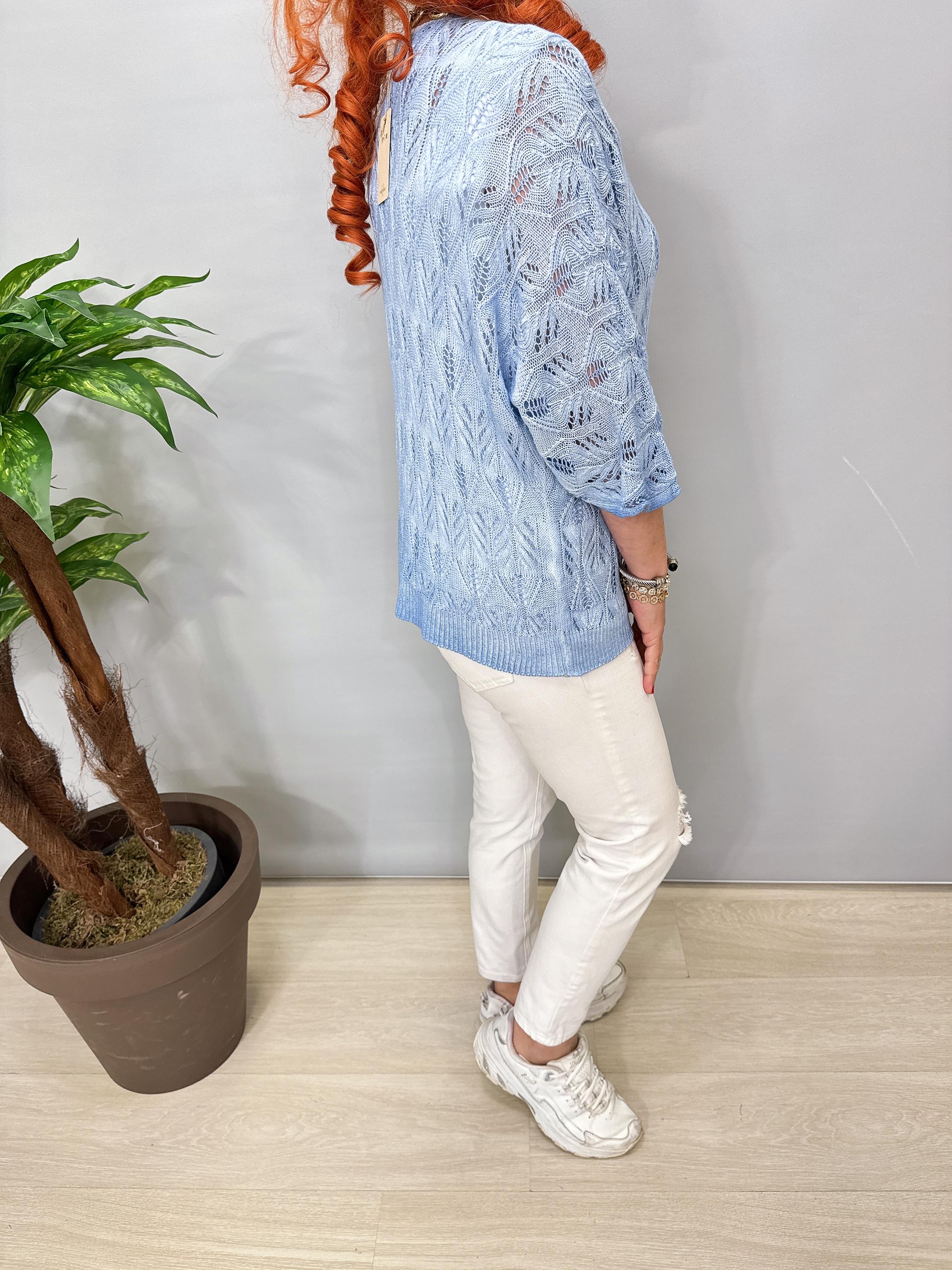 6690 Italyan Ajurlu Triko Bluz Bebe Mavi