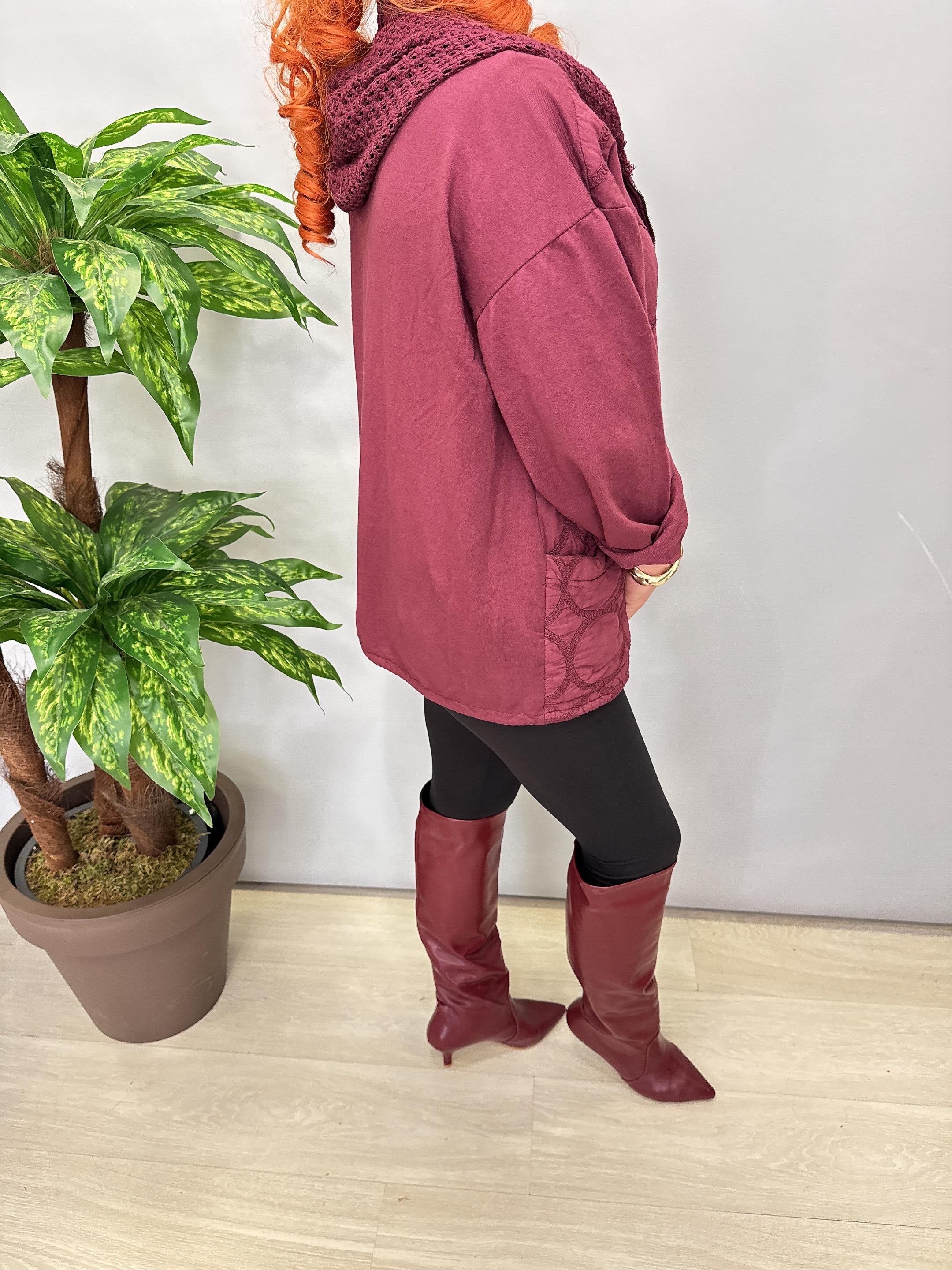 6878 Italyan Kapşonu File Detay Ceket Bordo