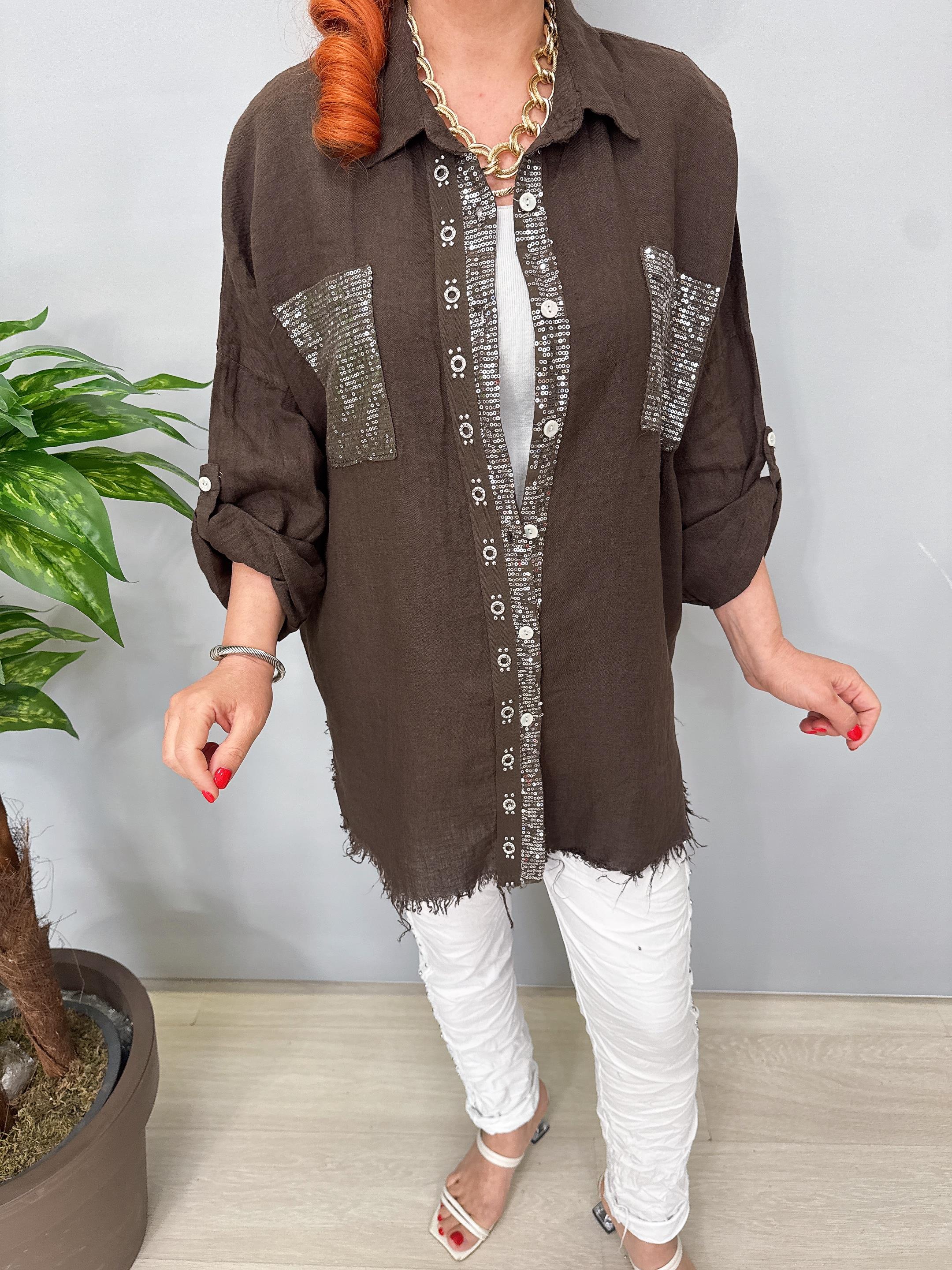 7010 Italyan Ham Keten Gömlek Ceket Acı Kahve