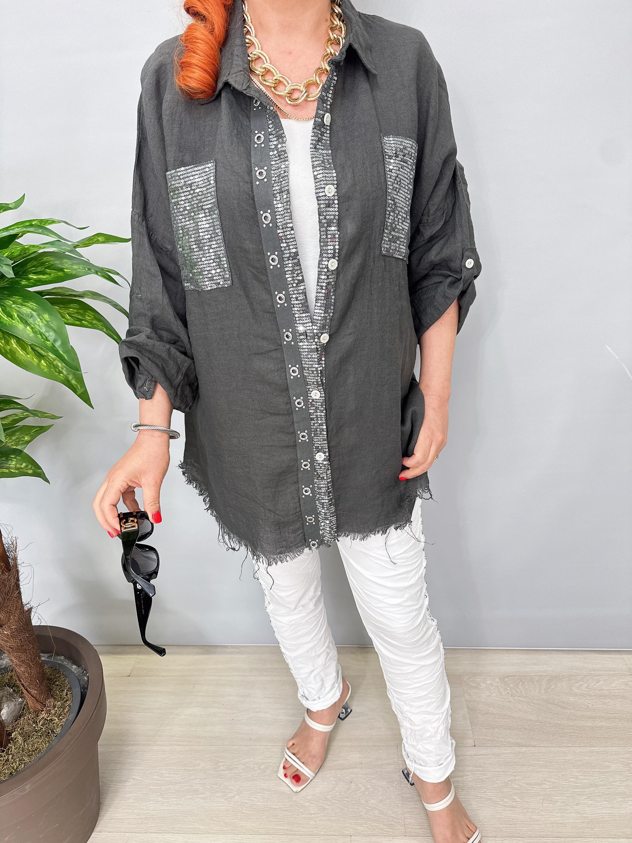 7010 Italyan Ham Keten Gömlek Ceket Antrasit