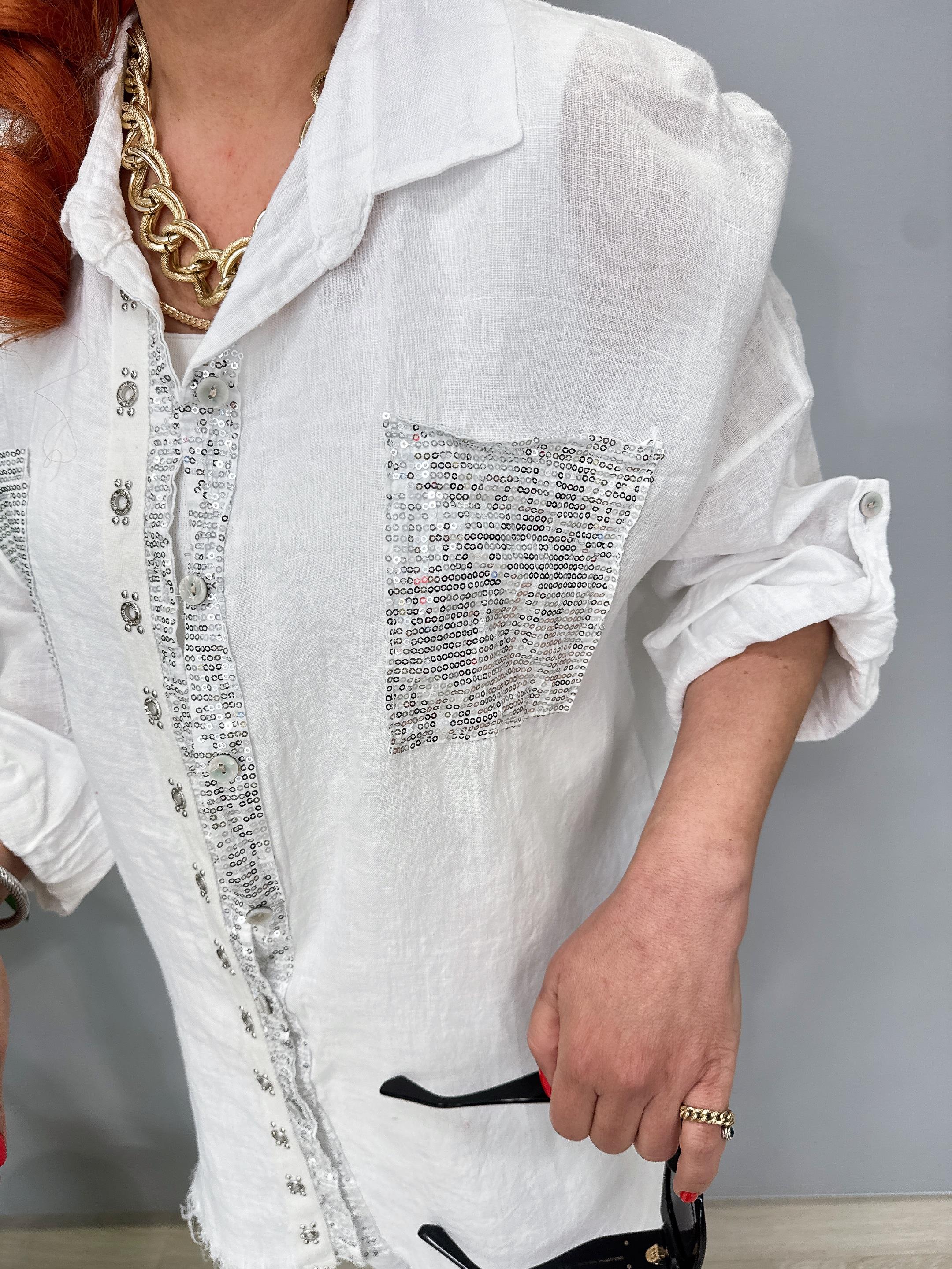 7010 Italyan Ham Keten Gömlek Ceket Beyaz