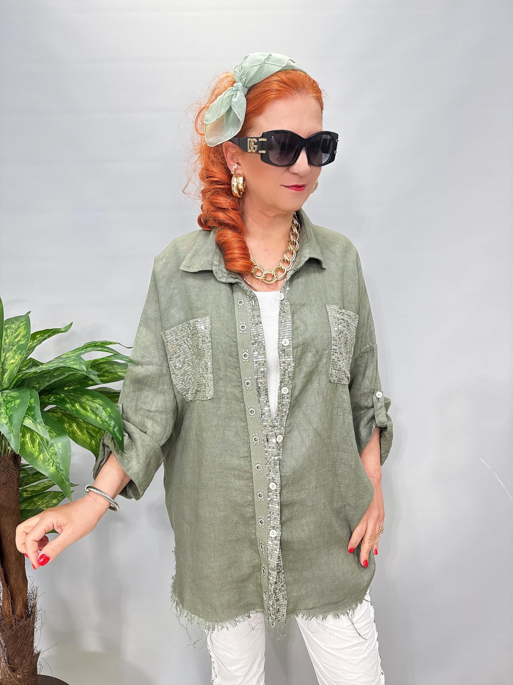 7010 Italyan Ham Keten Gömlek Ceket  Haki