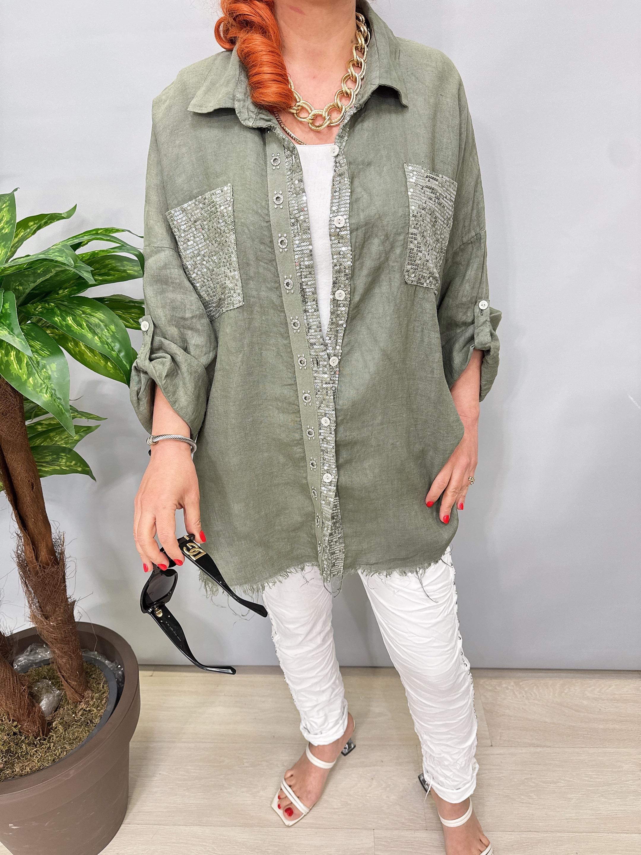 7010 Italyan Ham Keten Gömlek Ceket  Haki