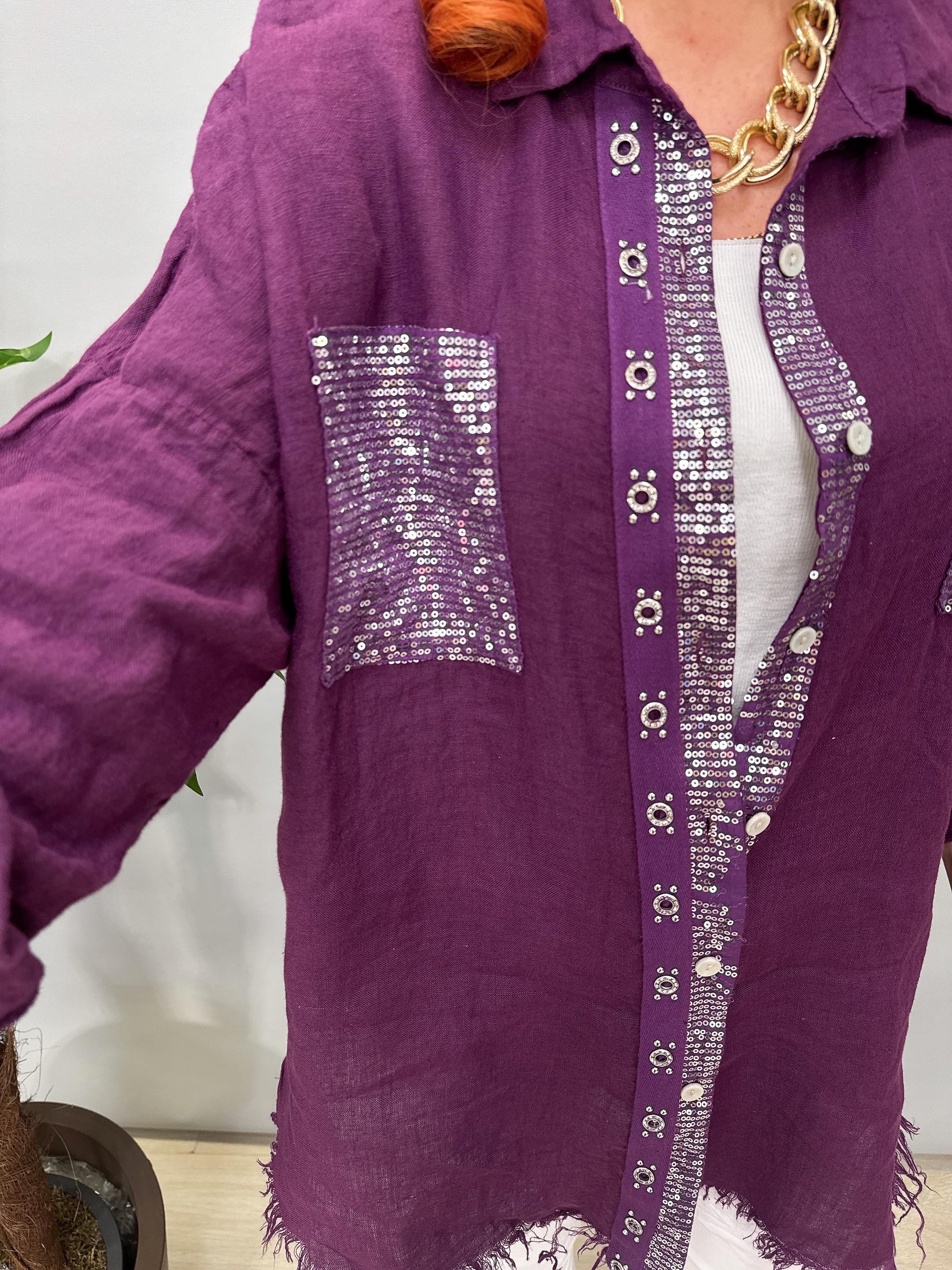 7010 Italyan Ham Keten Gömlek Ceket  Mor