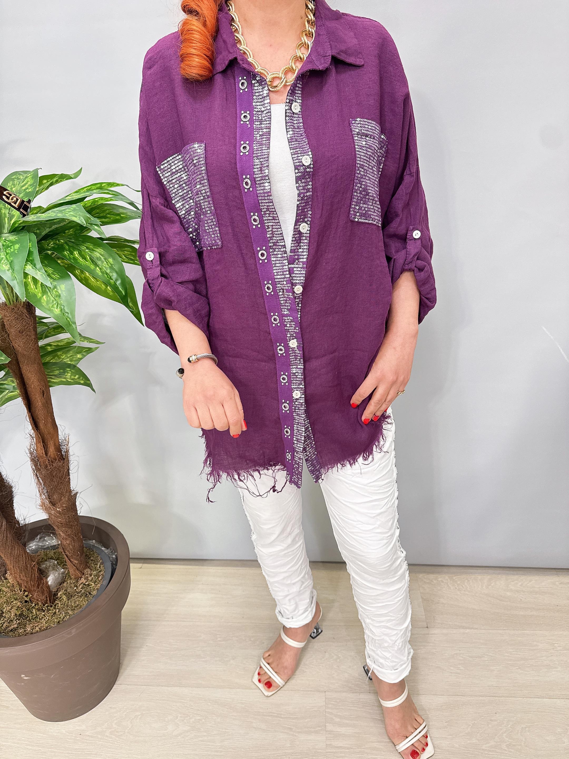 7010 Italyan Ham Keten Gömlek Ceket  Mor