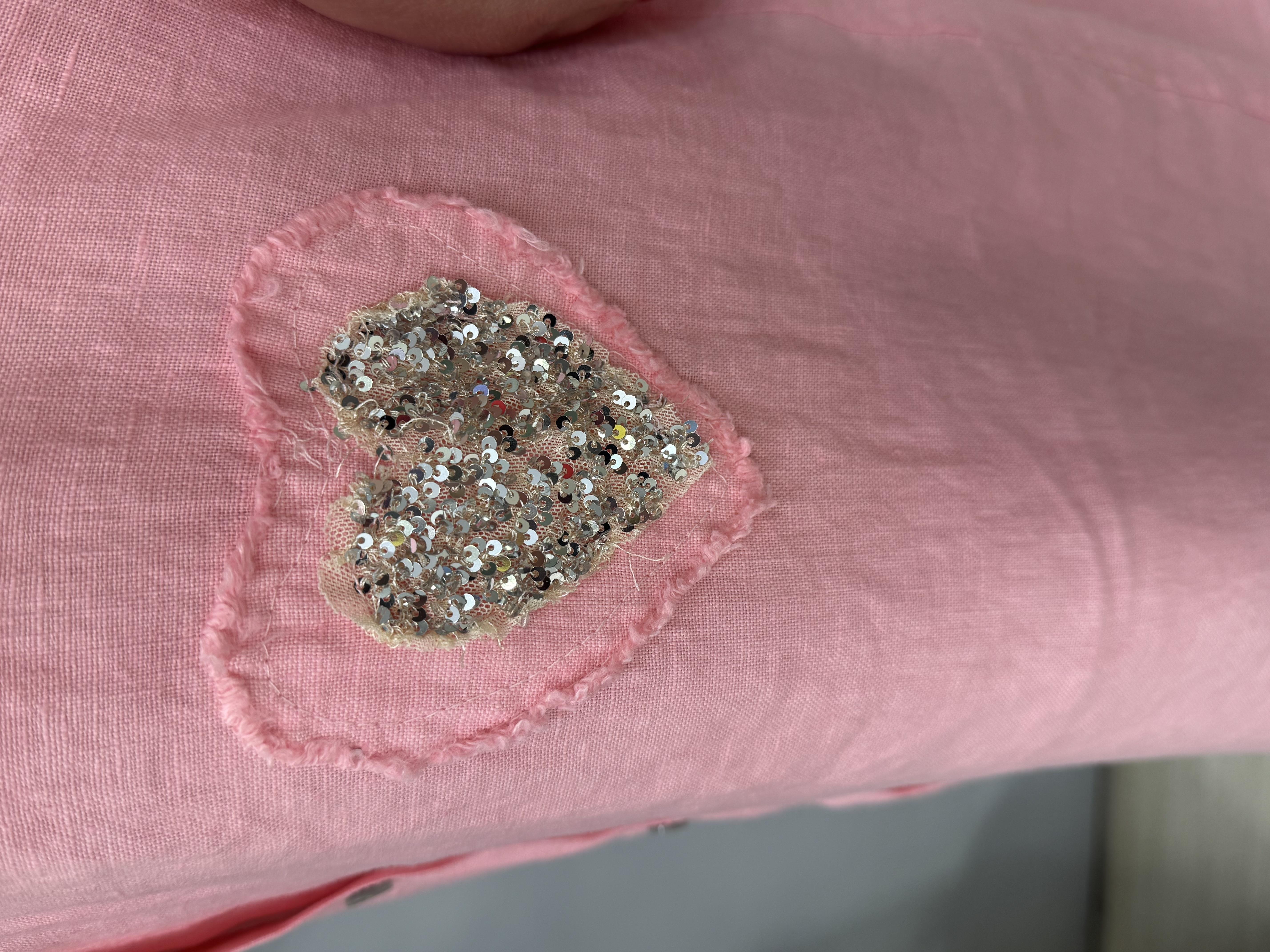 7025 Italyan Ham Keten Elbise Pembe