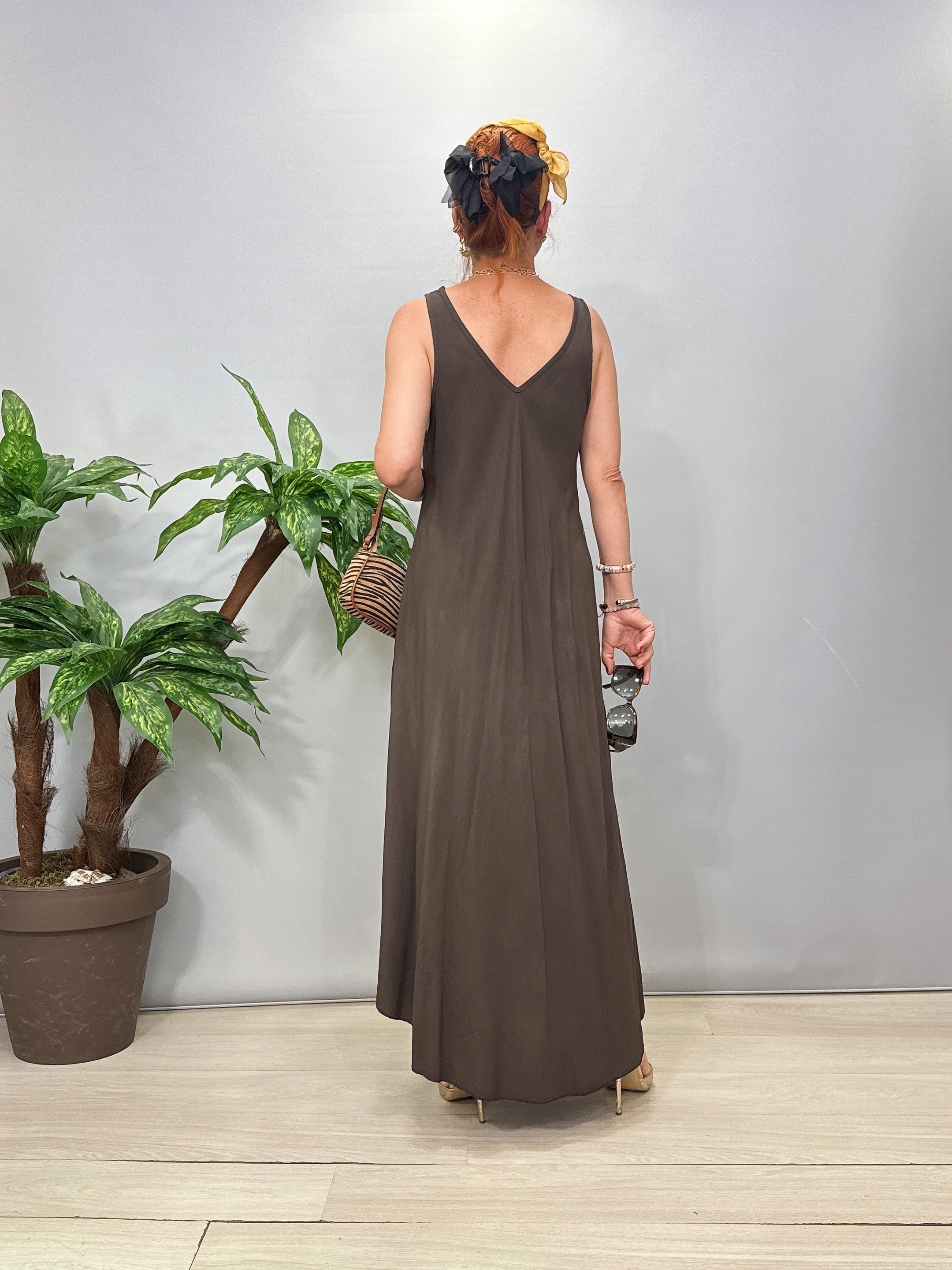 7080 Italyan Tencel Elbise Acı Kahve