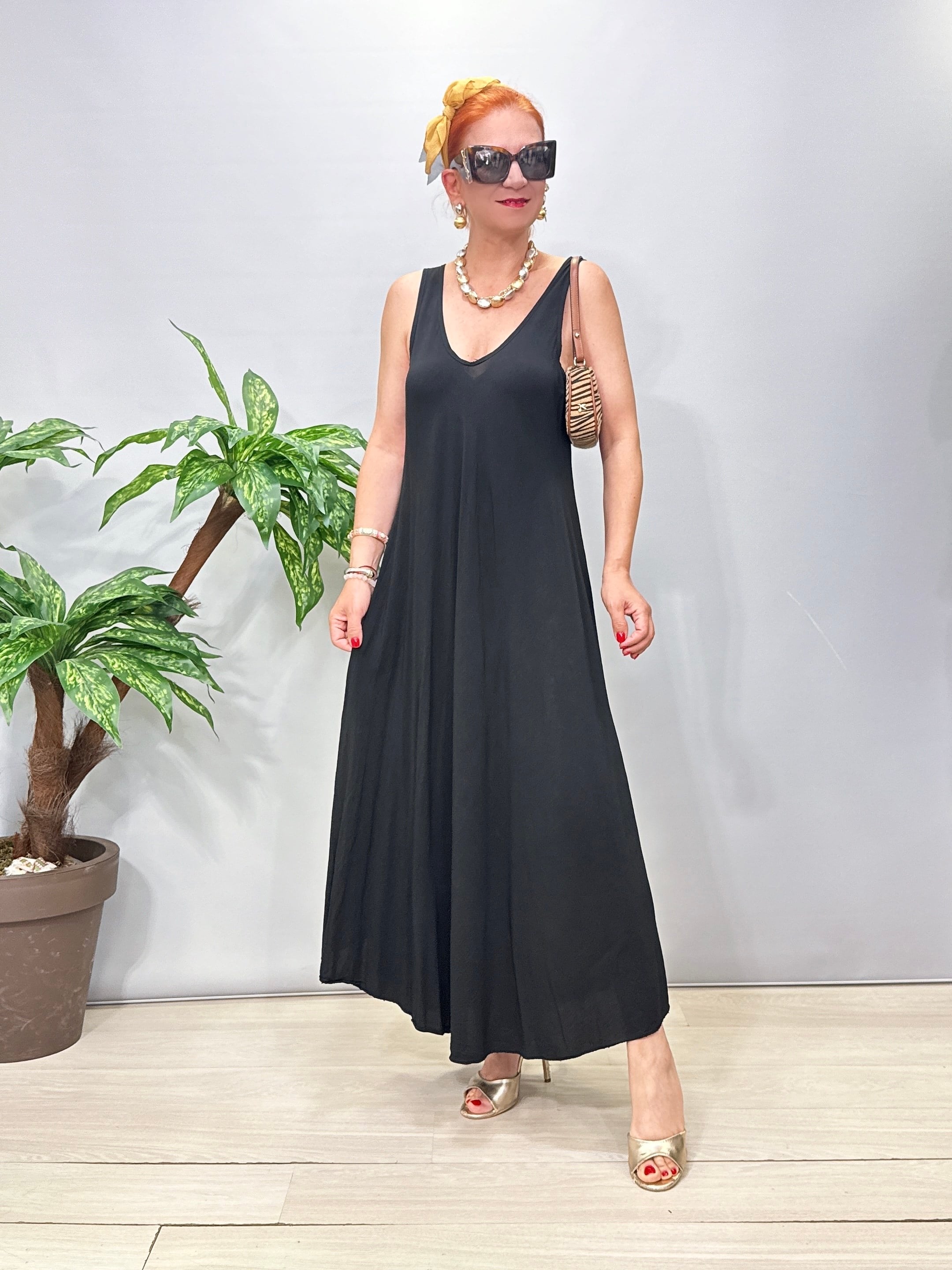 7080 Italyan Tencel Elbise Siyah