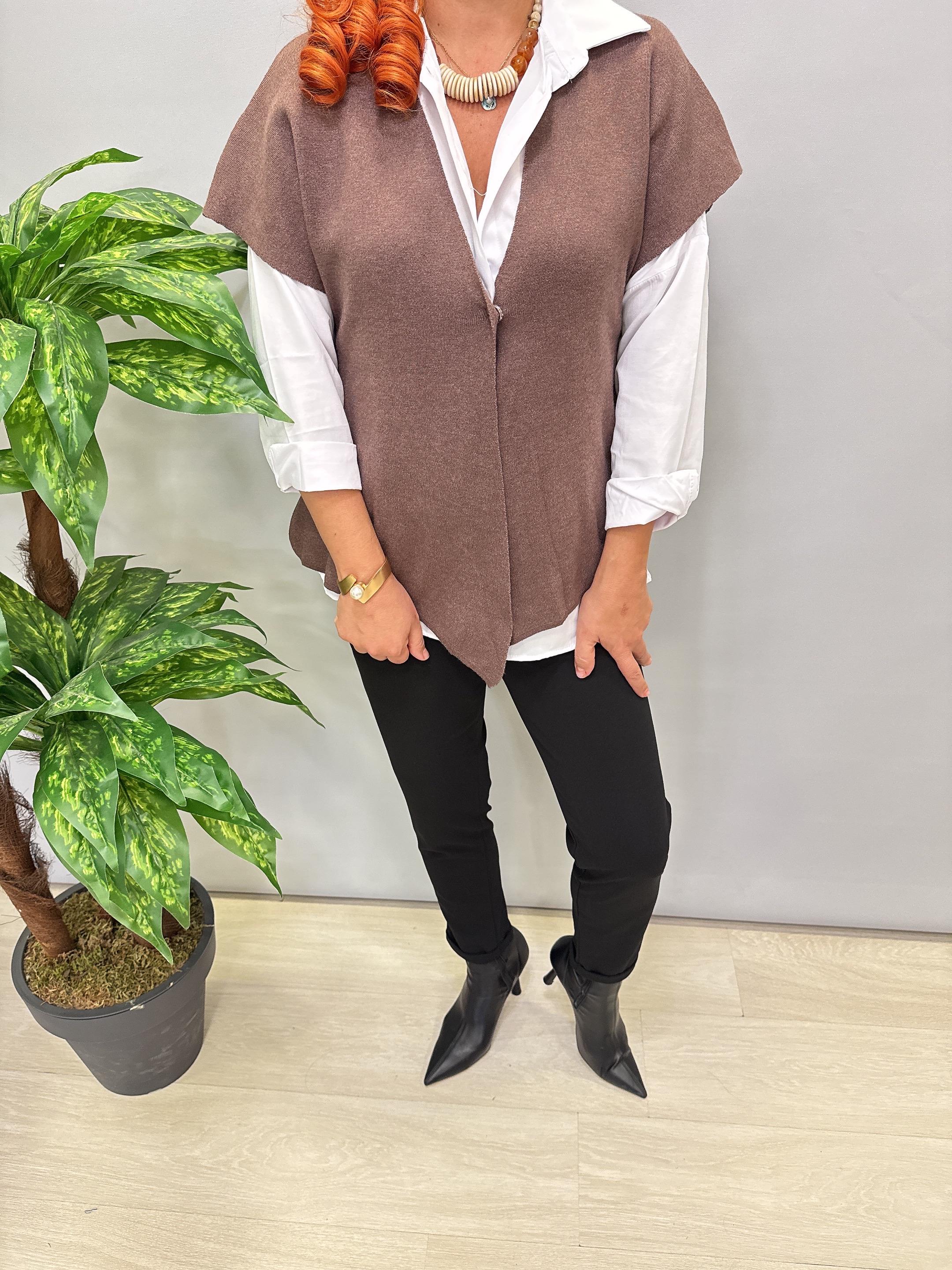 7088 Italyan Triko Yelek - Bluz Kahve