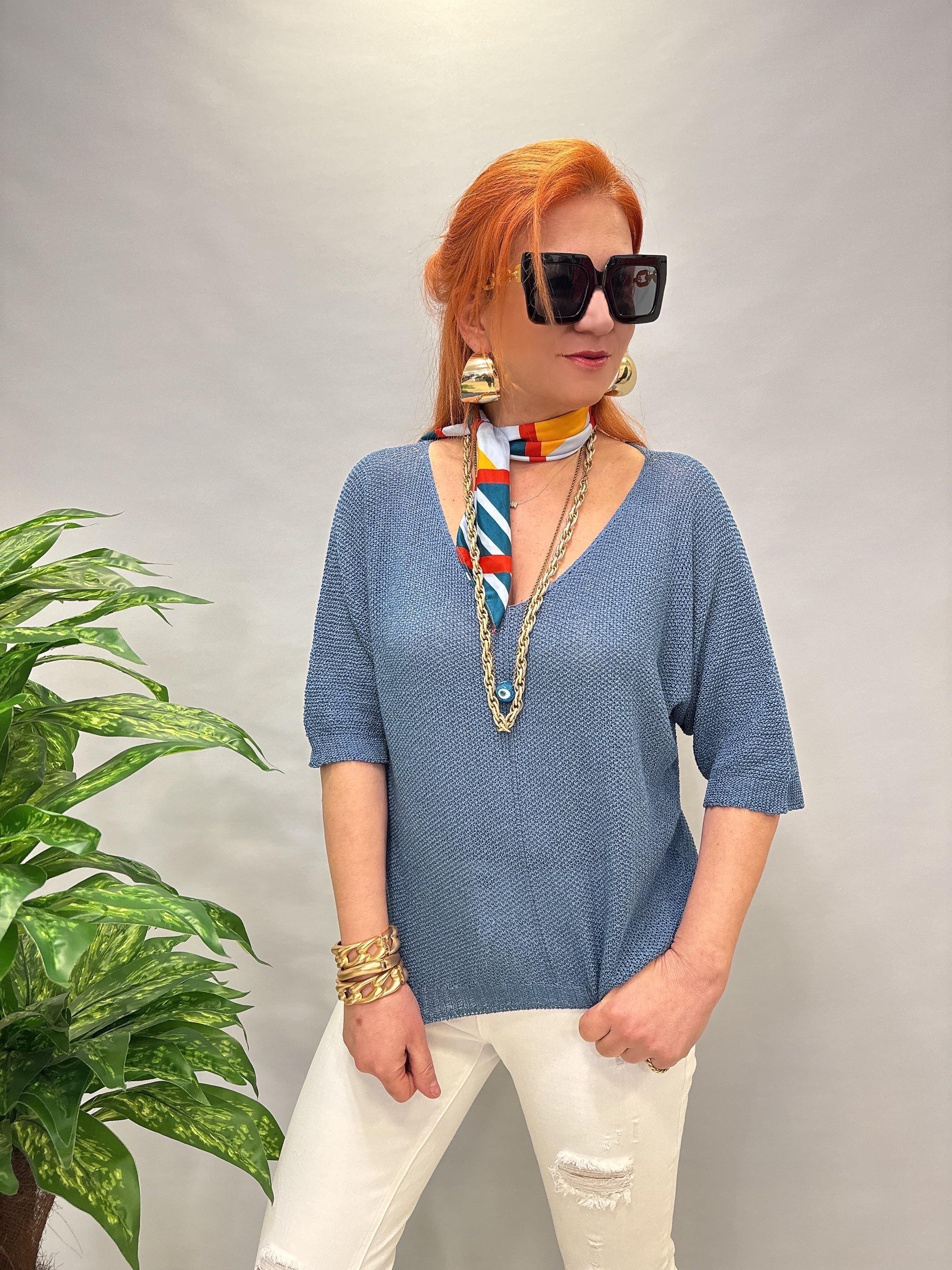 2341 MERSERİZE BLUZ İNDİGO