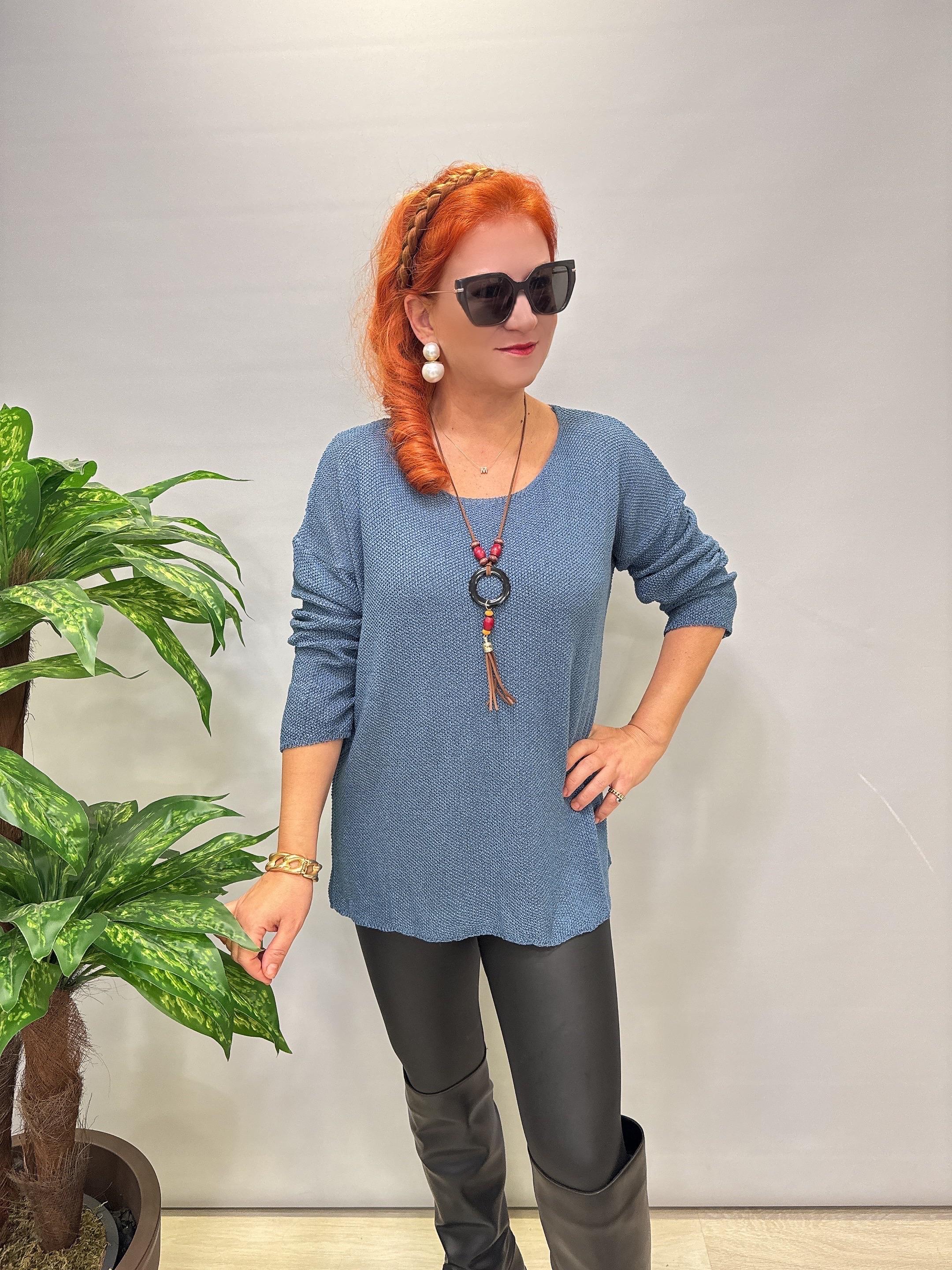 7091 Merserize Bluz (KOLYE HEDİYELİ) İndigo