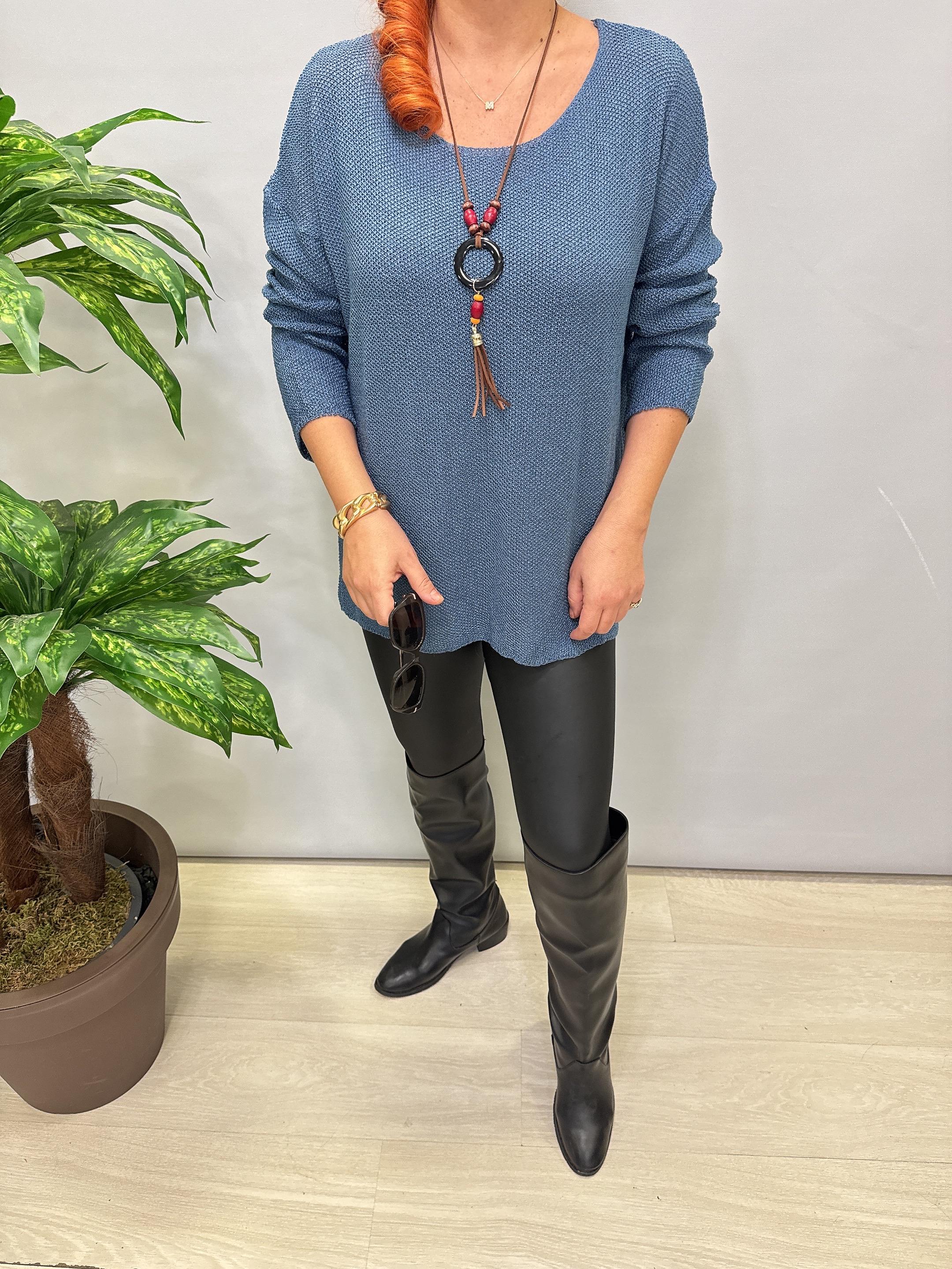 7091 Merserize Bluz (KOLYE HEDİYELİ) İndigo