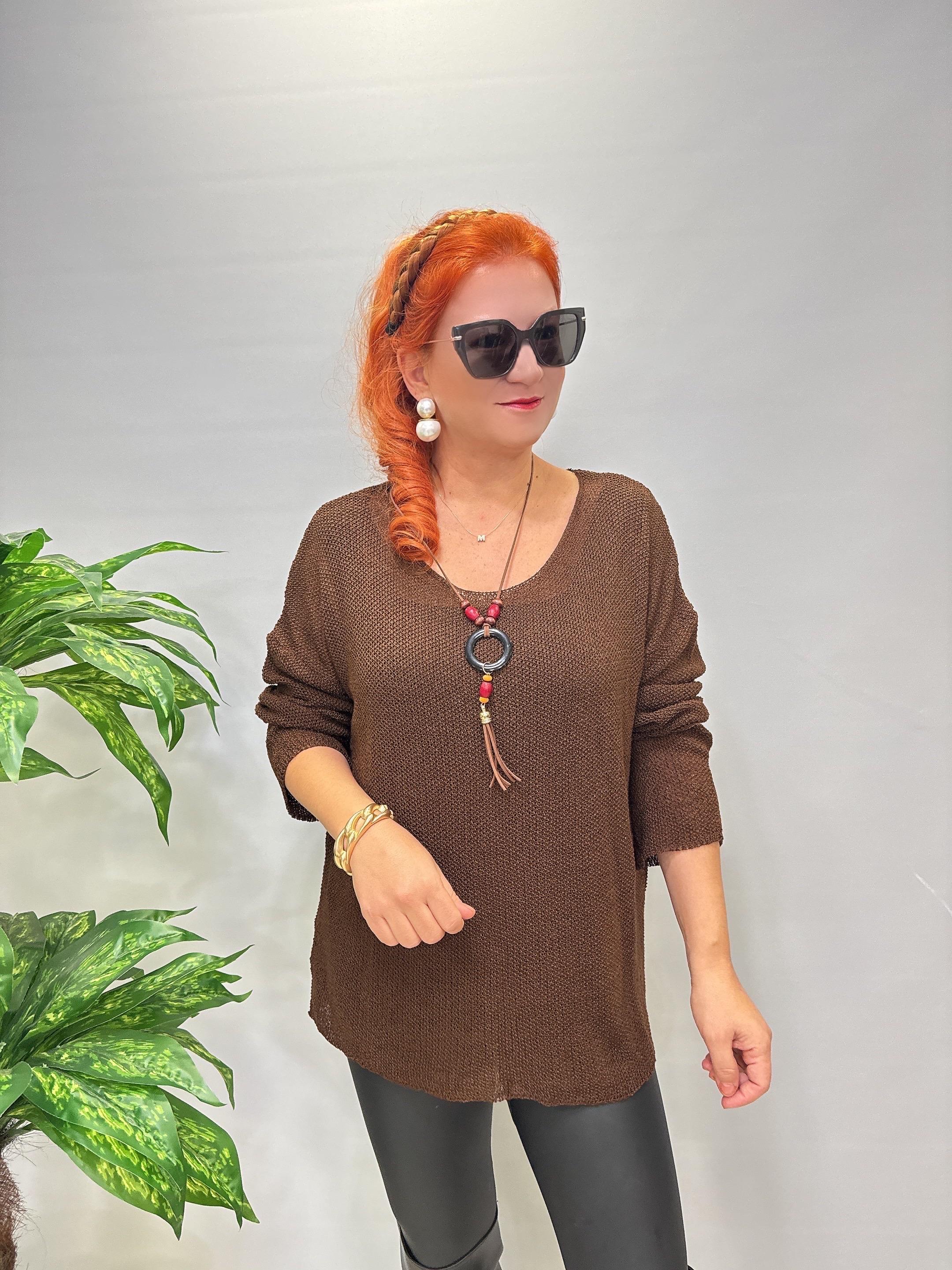 7091 Merserize Bluz (KOLYE HEDİYELİ) Kahve