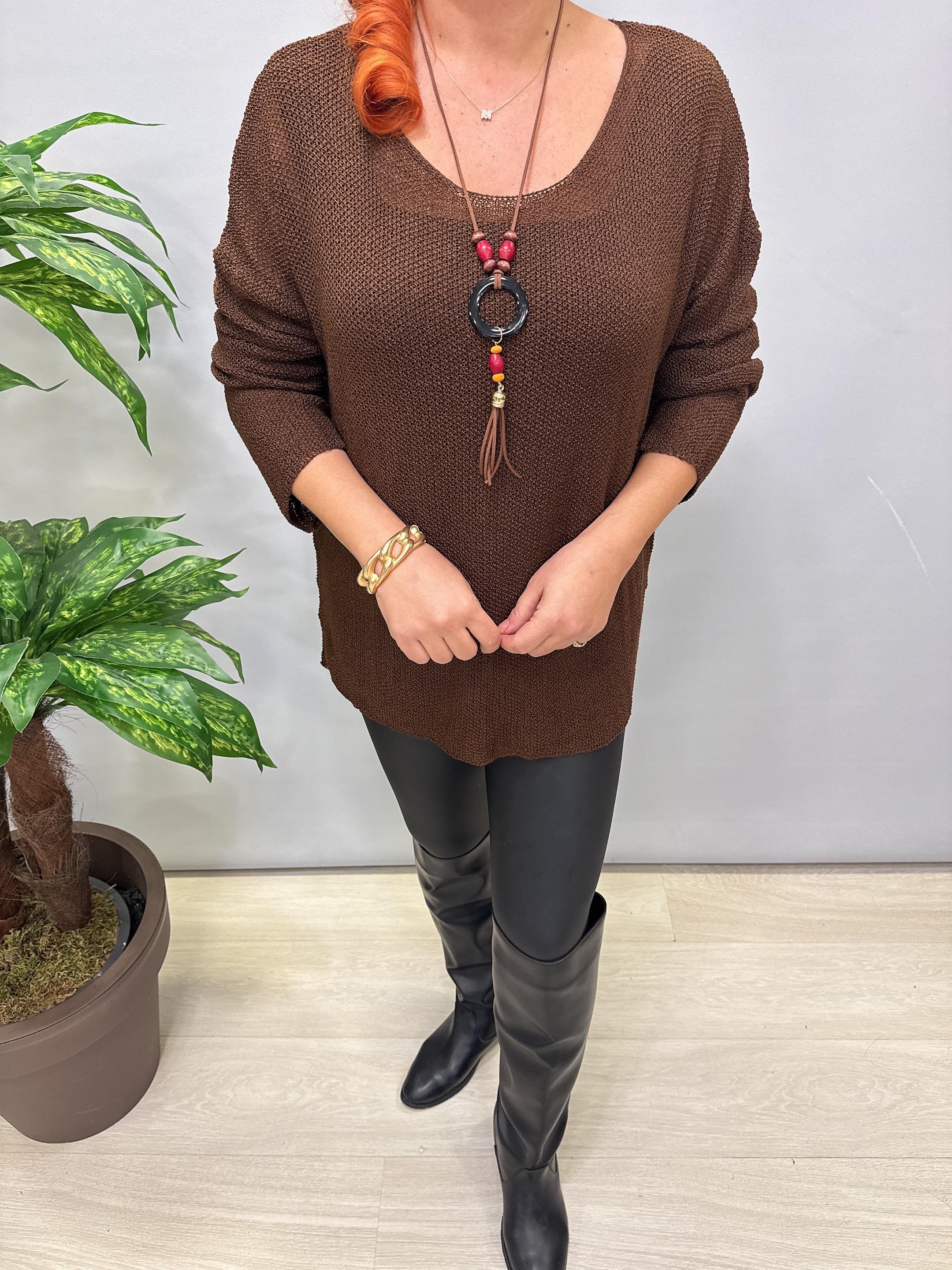 7091 Merserize Bluz (KOLYE HEDİYELİ) Kahve