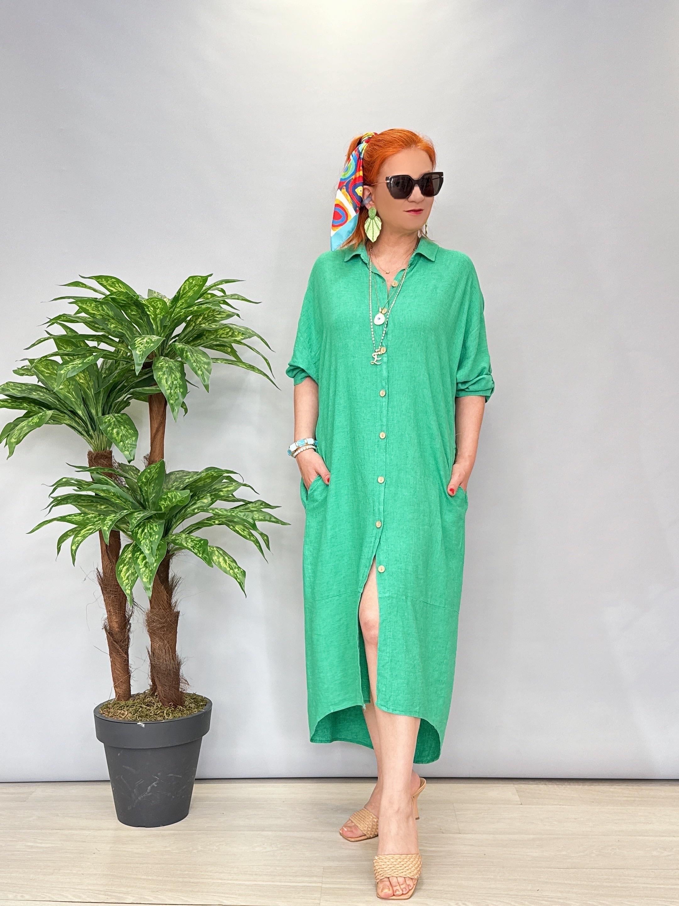 7460 Sırt Detay Elbise Yeşil