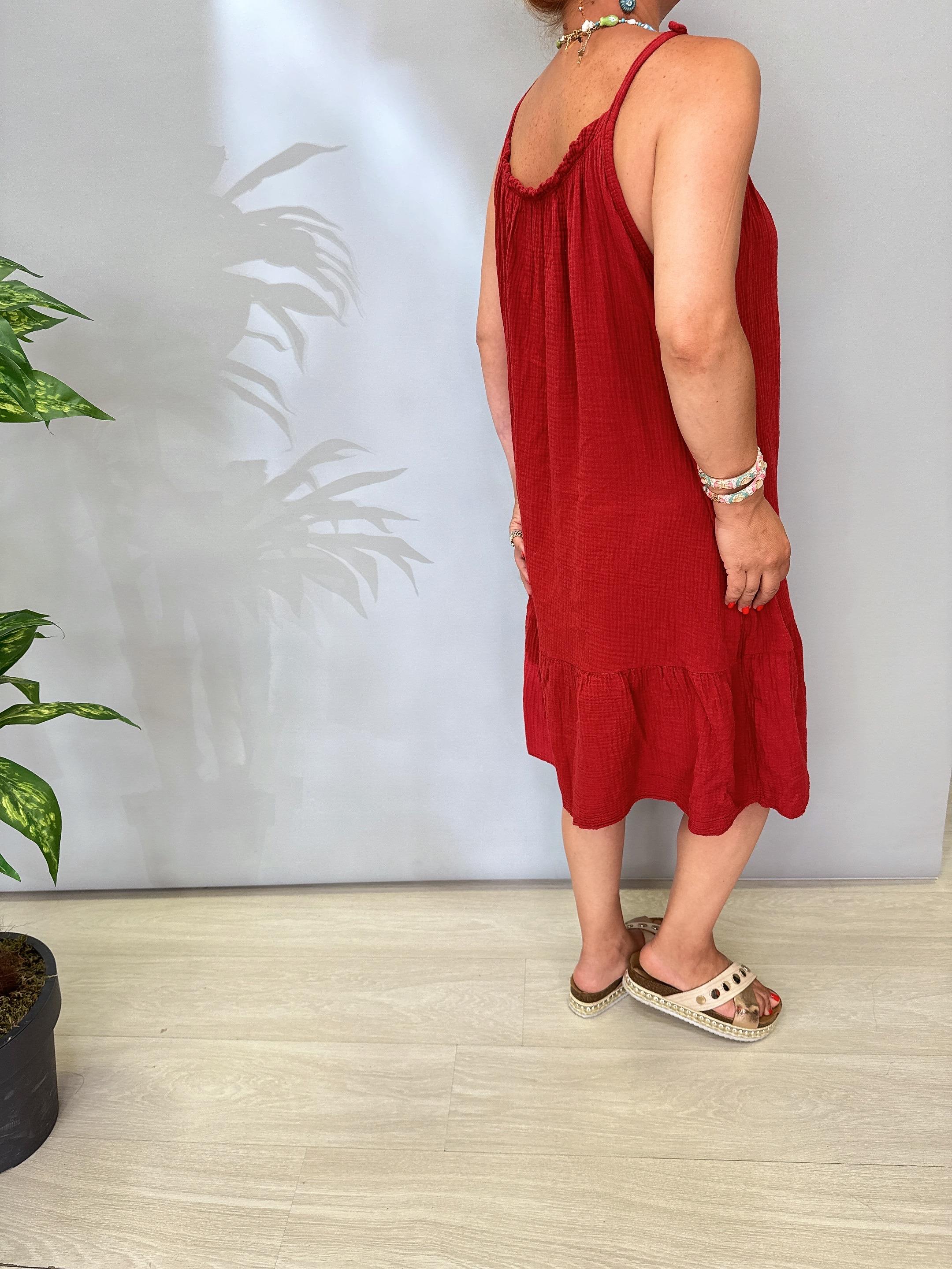 7708 Italyan Pamuklu Elbise Bordo