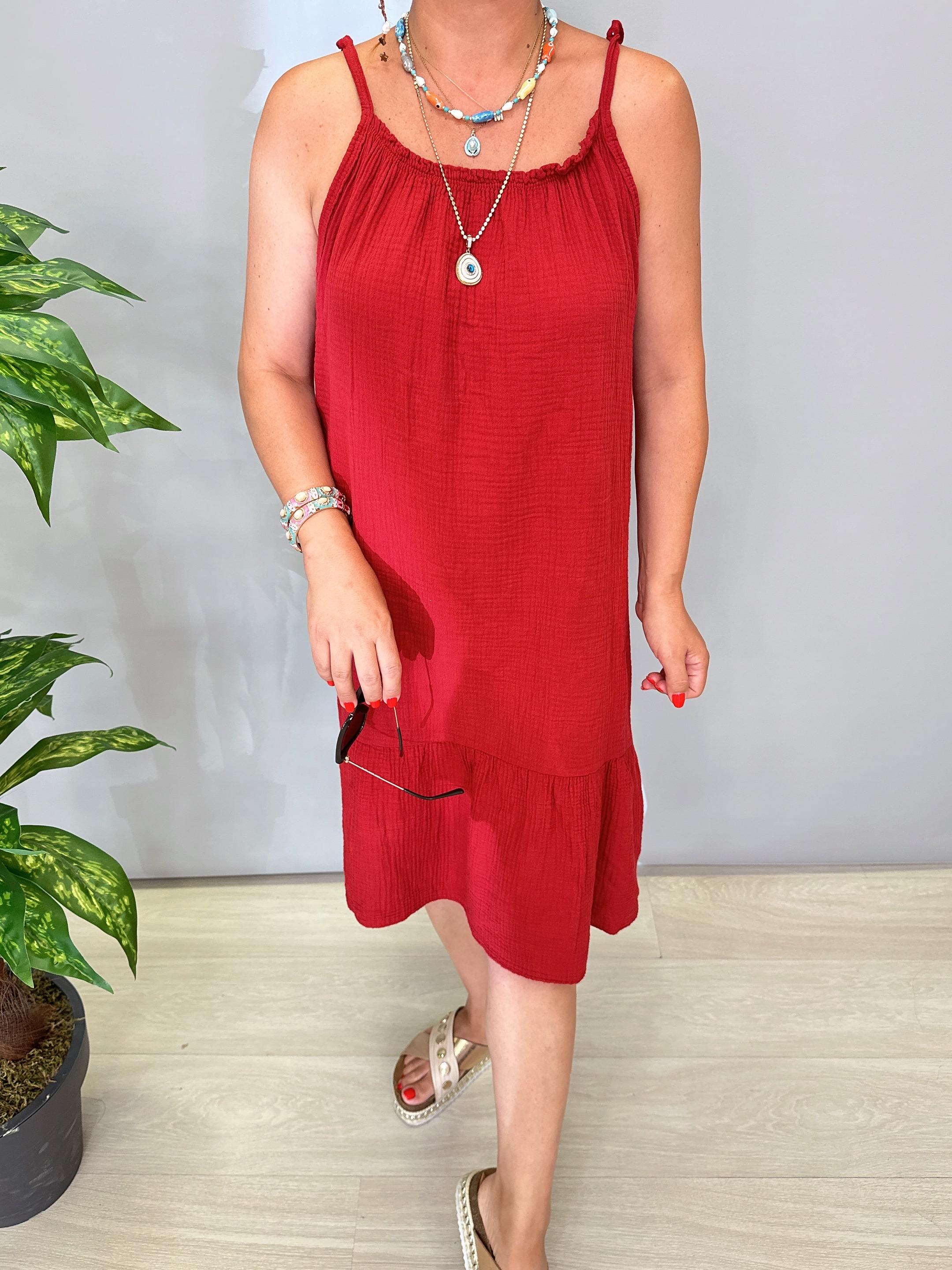 7708 Italyan Pamuklu Elbise Bordo