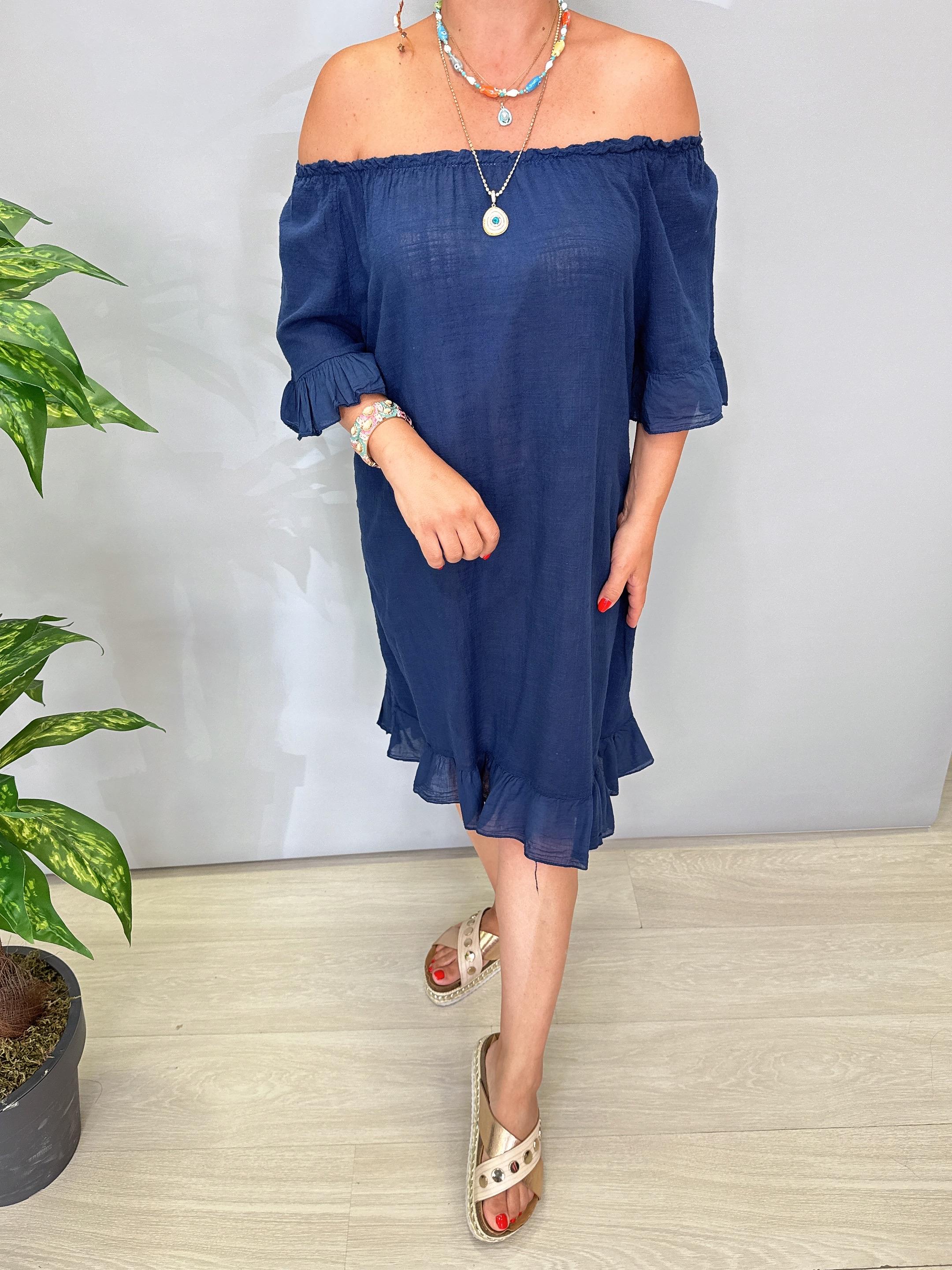 7708 Italyan Pamuklu Elbise Lacivert