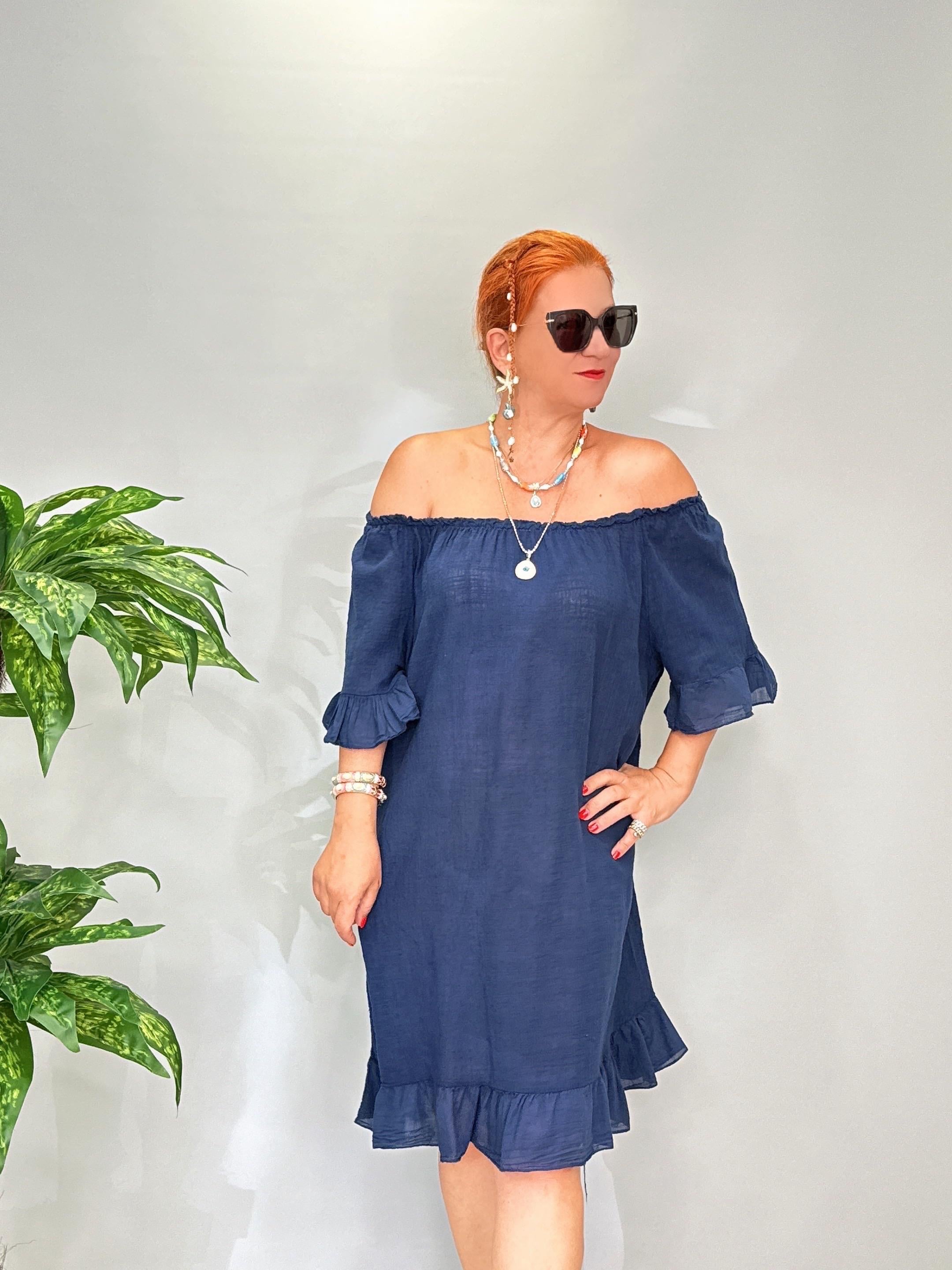 7708 Italyan Pamuklu Elbise Lacivert