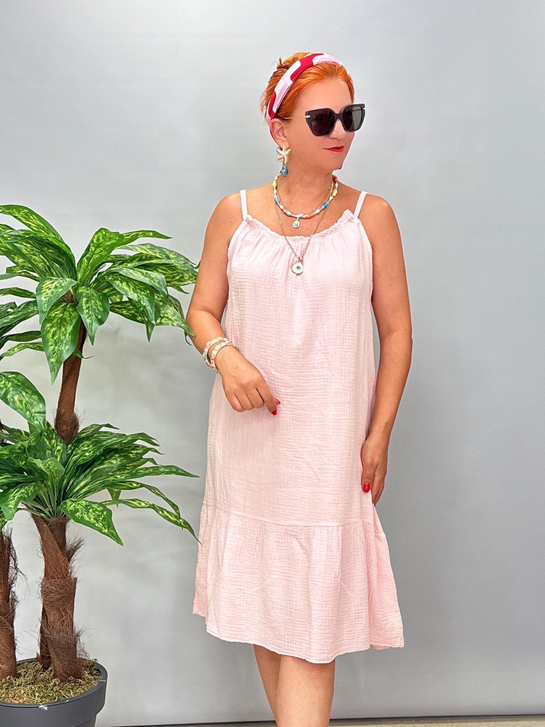 7708 Italyan Pamuklu Elbise Pudra