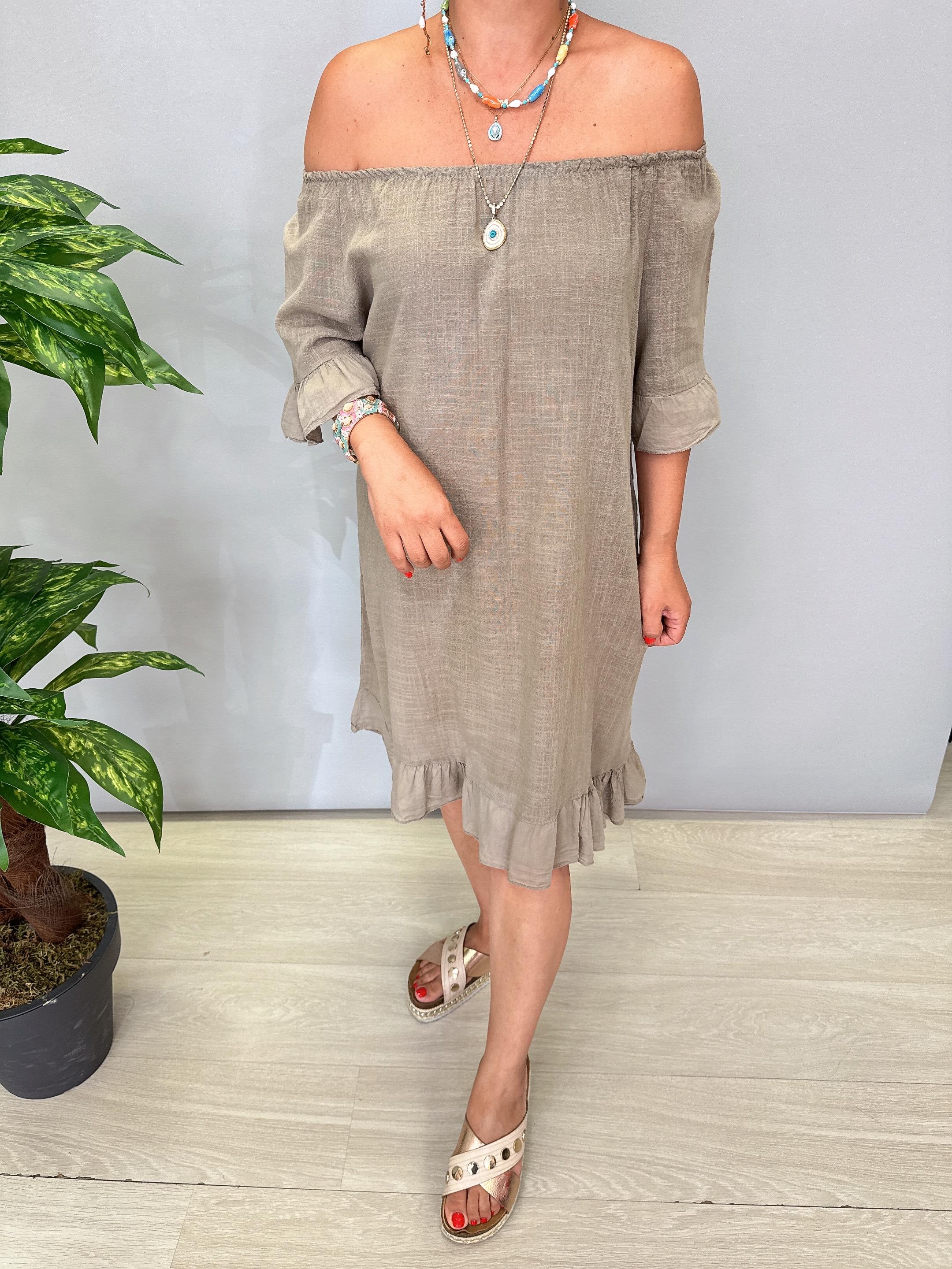 7708 Italyan Pamuklu Elbise Vizon