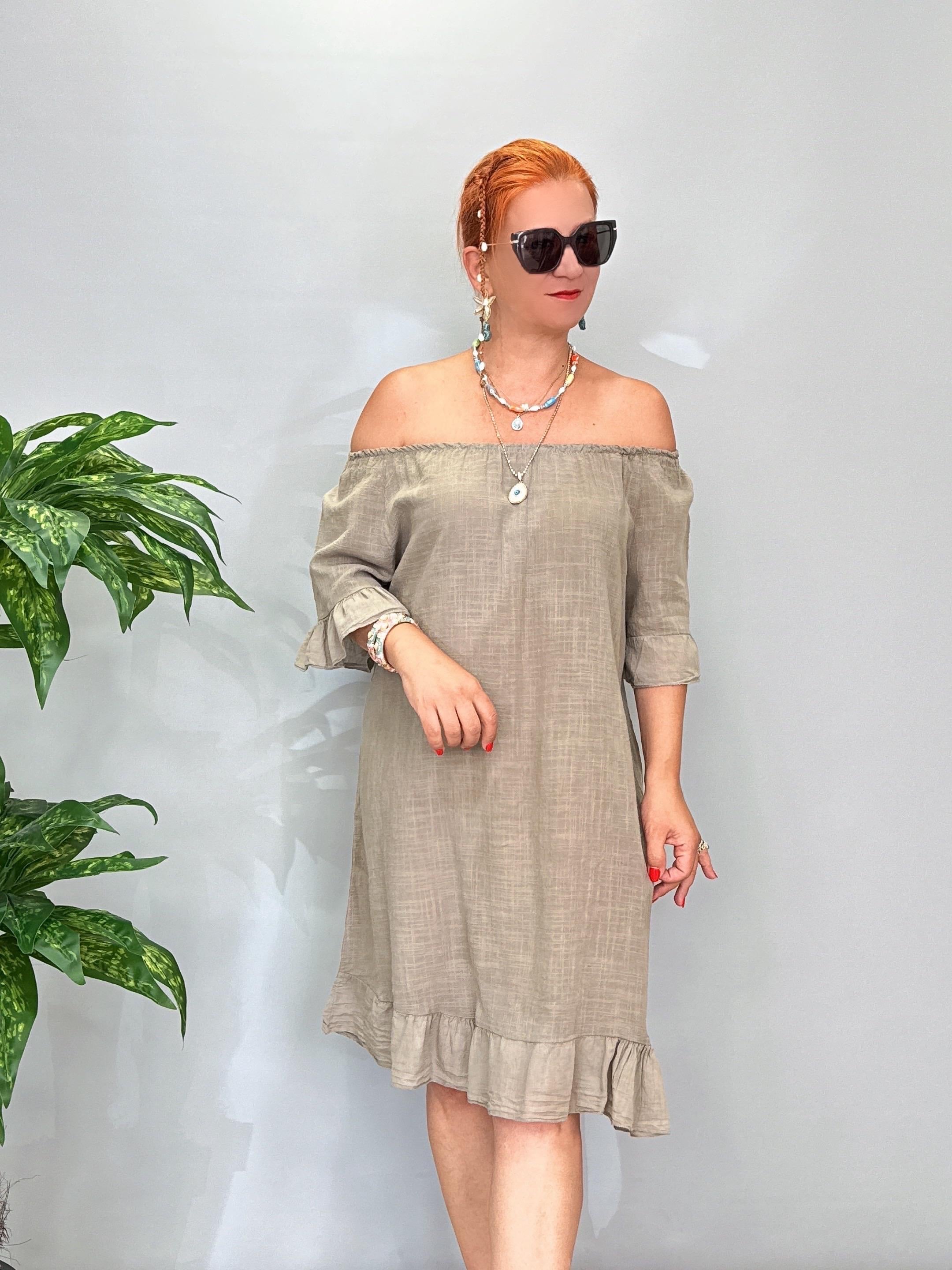 7708 Italyan Pamuklu Elbise Vizon