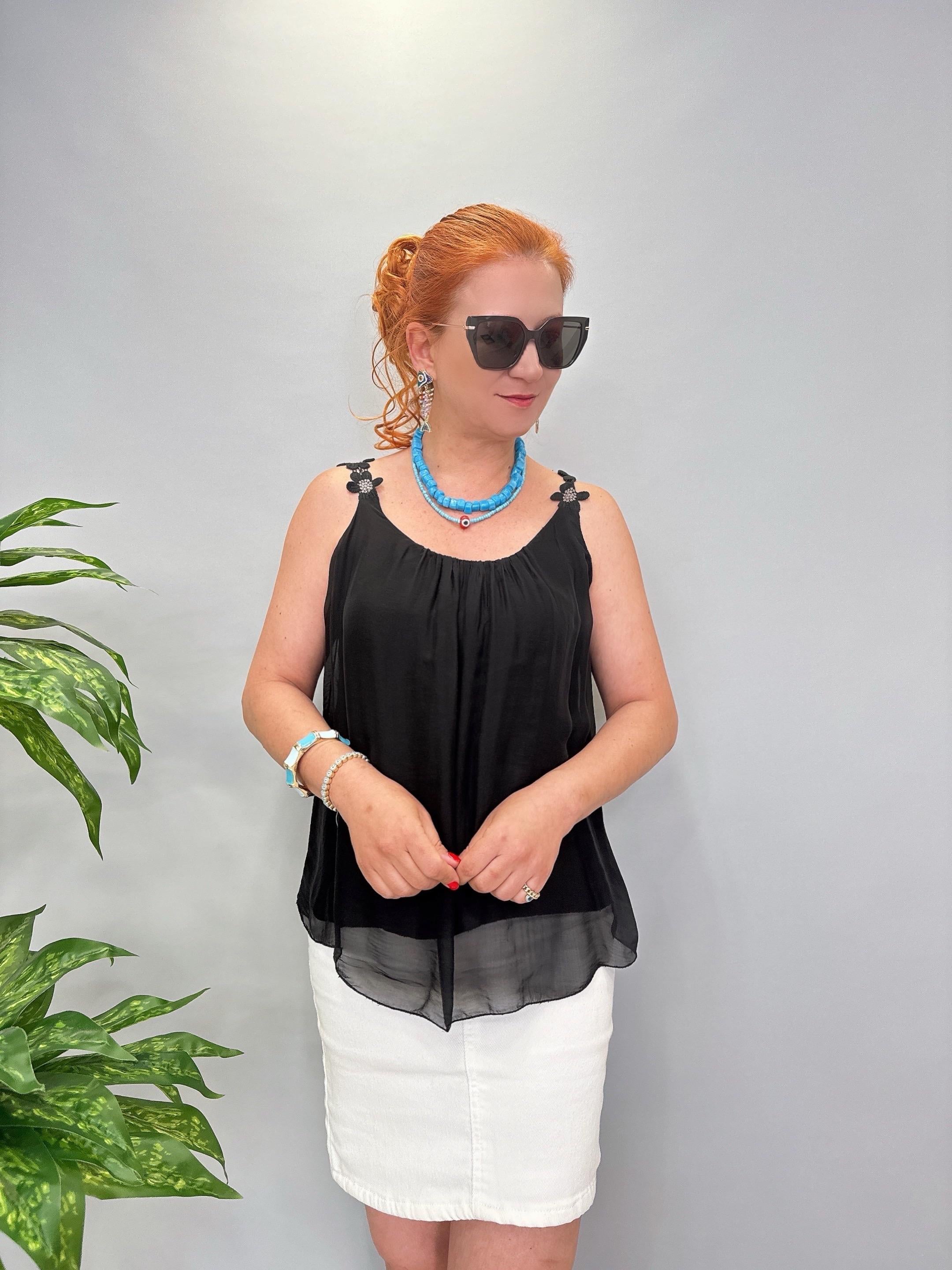PK 7730 Italyan Astarı Esnek Bluz Siyah