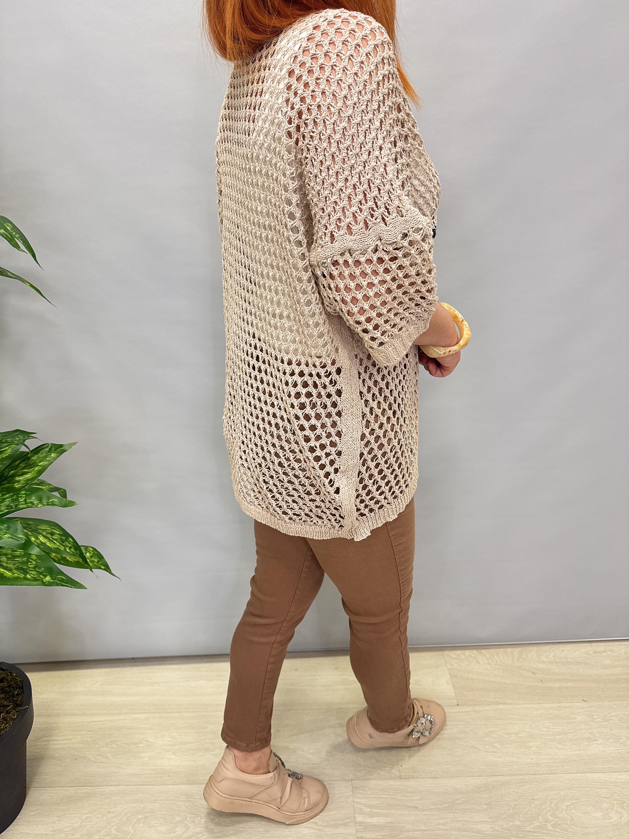 7848 MERSERİZE YILDIZ DETAY BLUZ VİZON