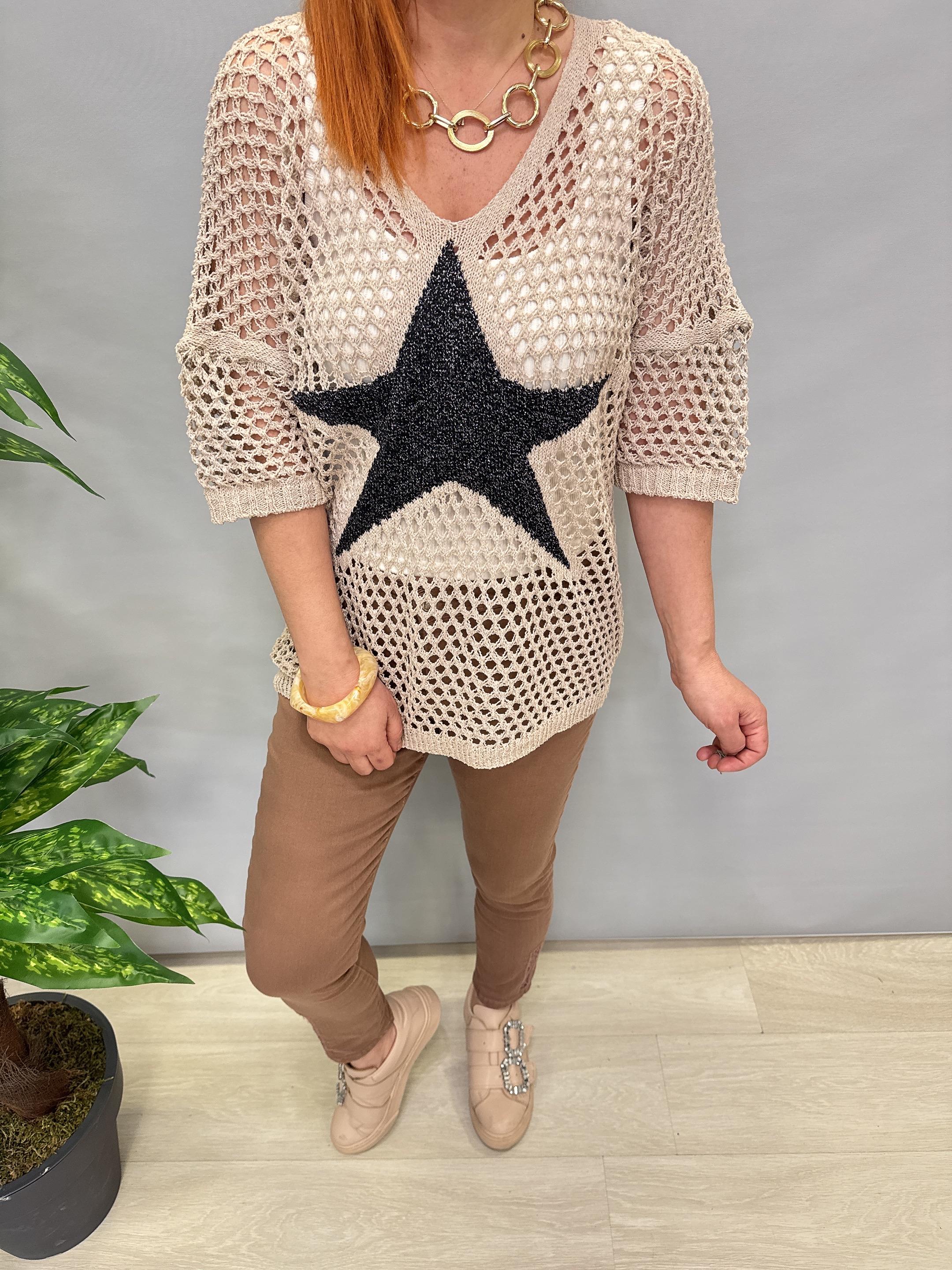 7848 MERSERİZE YILDIZ DETAY BLUZ VİZON