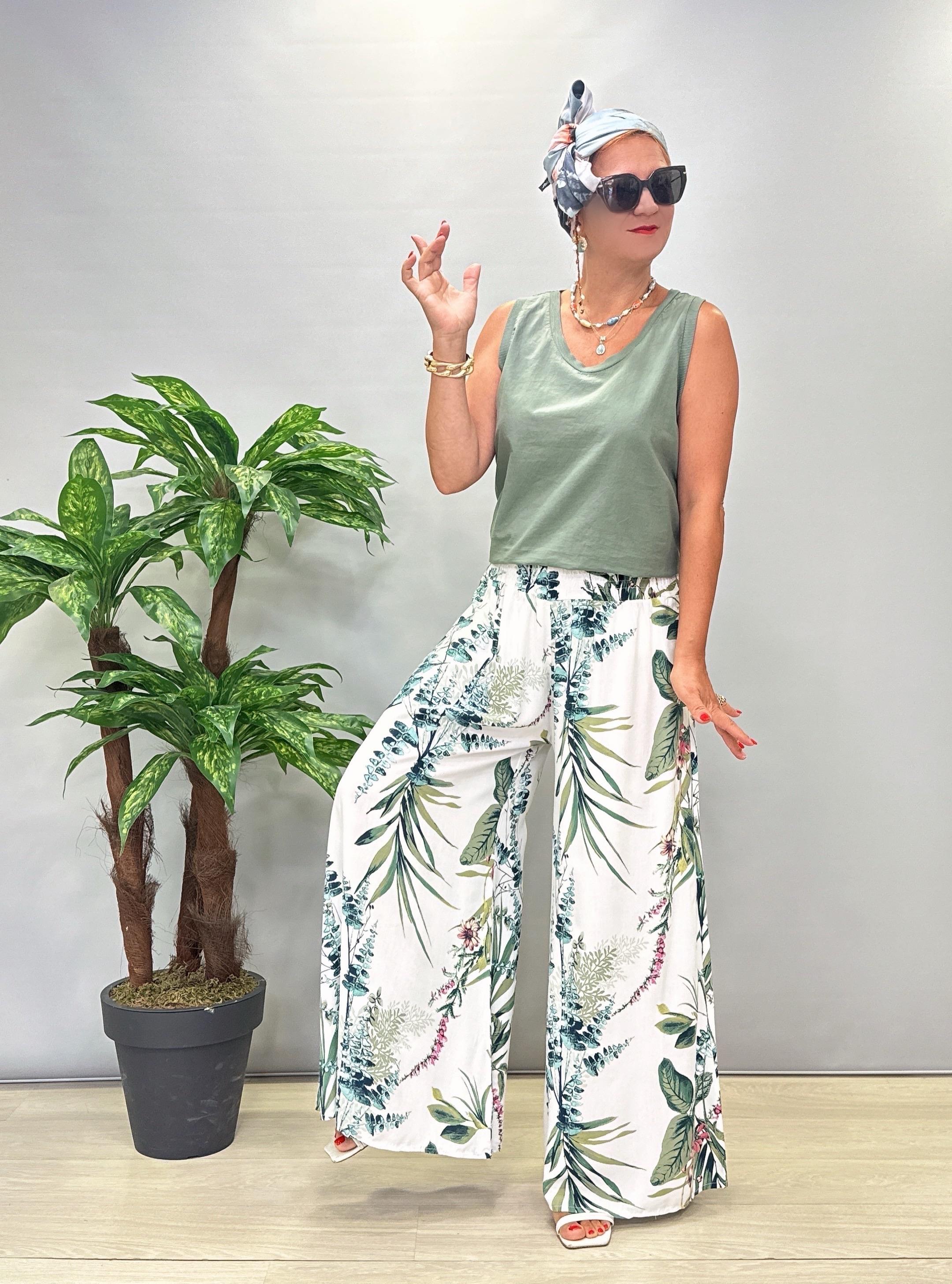 8001 Italyan Desenli Pantolon Beyaz