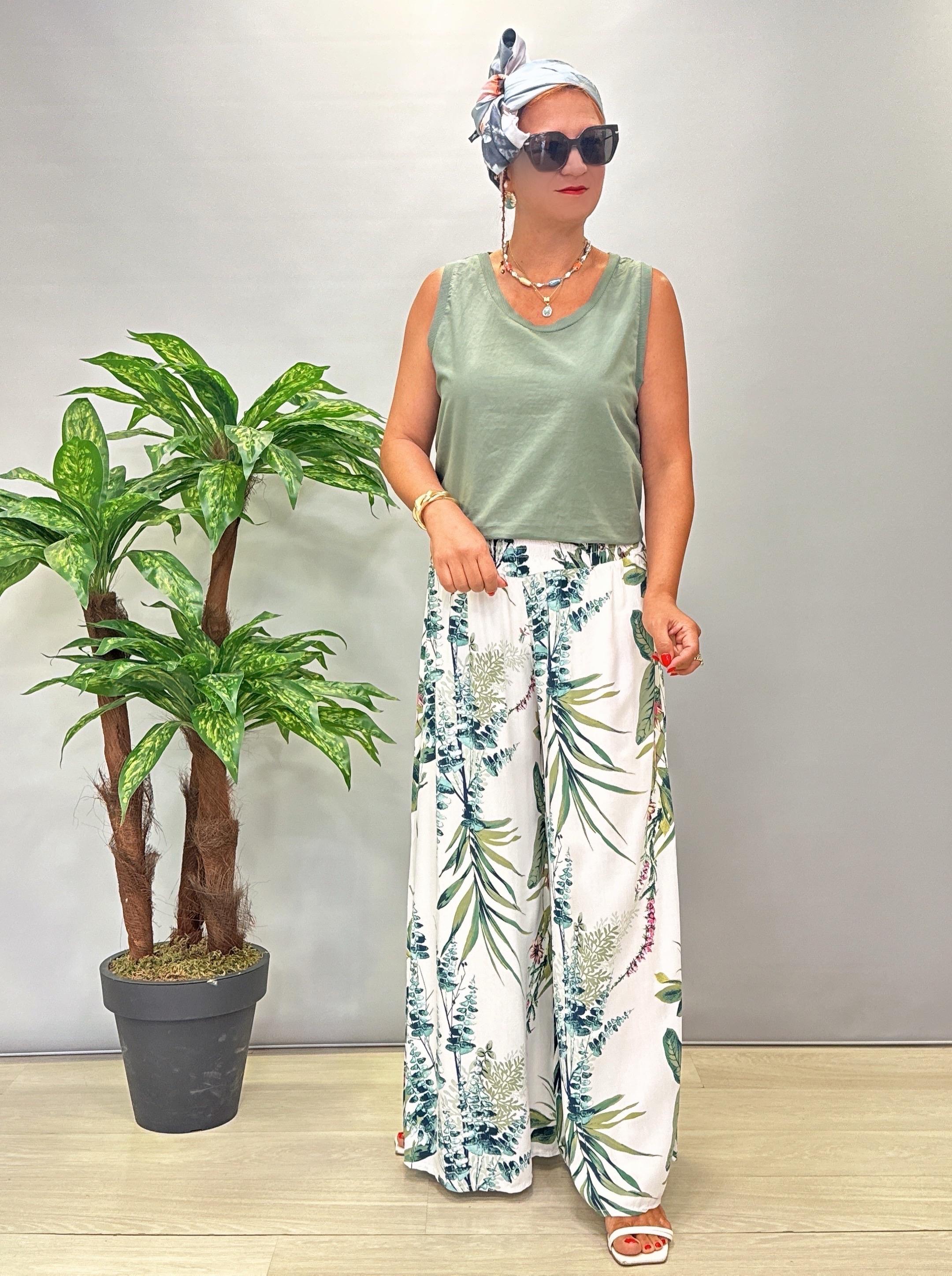 8001 Italyan Desenli Pantolon Beyaz